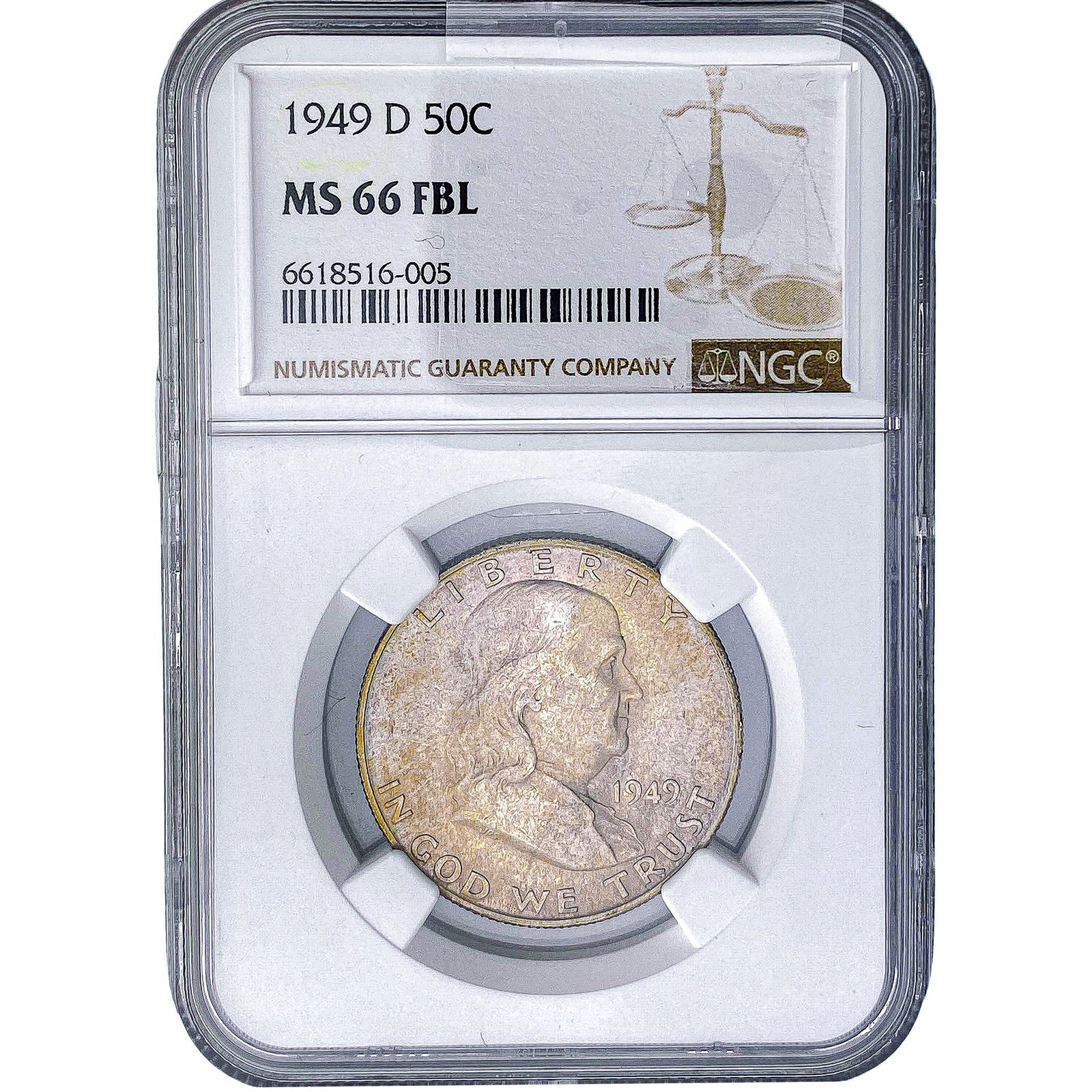 1949-D Franklin Half Dollar NGC MS66 FBL: 1949-D Franklin Half Dollar NGC MS66 FBL