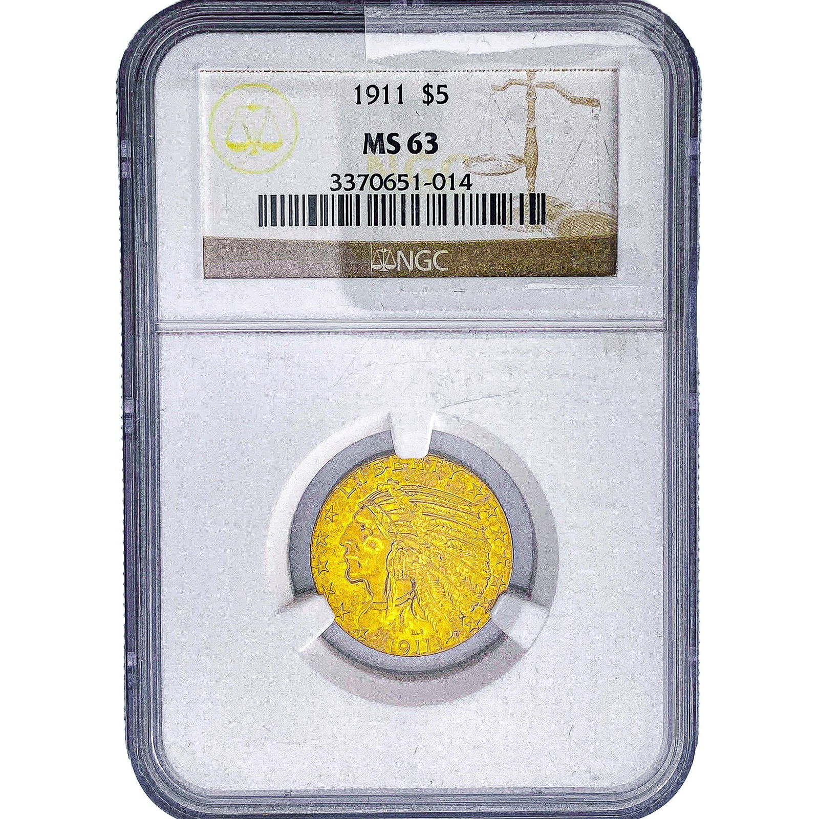 1911 $5 Gold Half Eagle NGC MS63: 1911 $5 Gold Half Eagle NGC MS63
