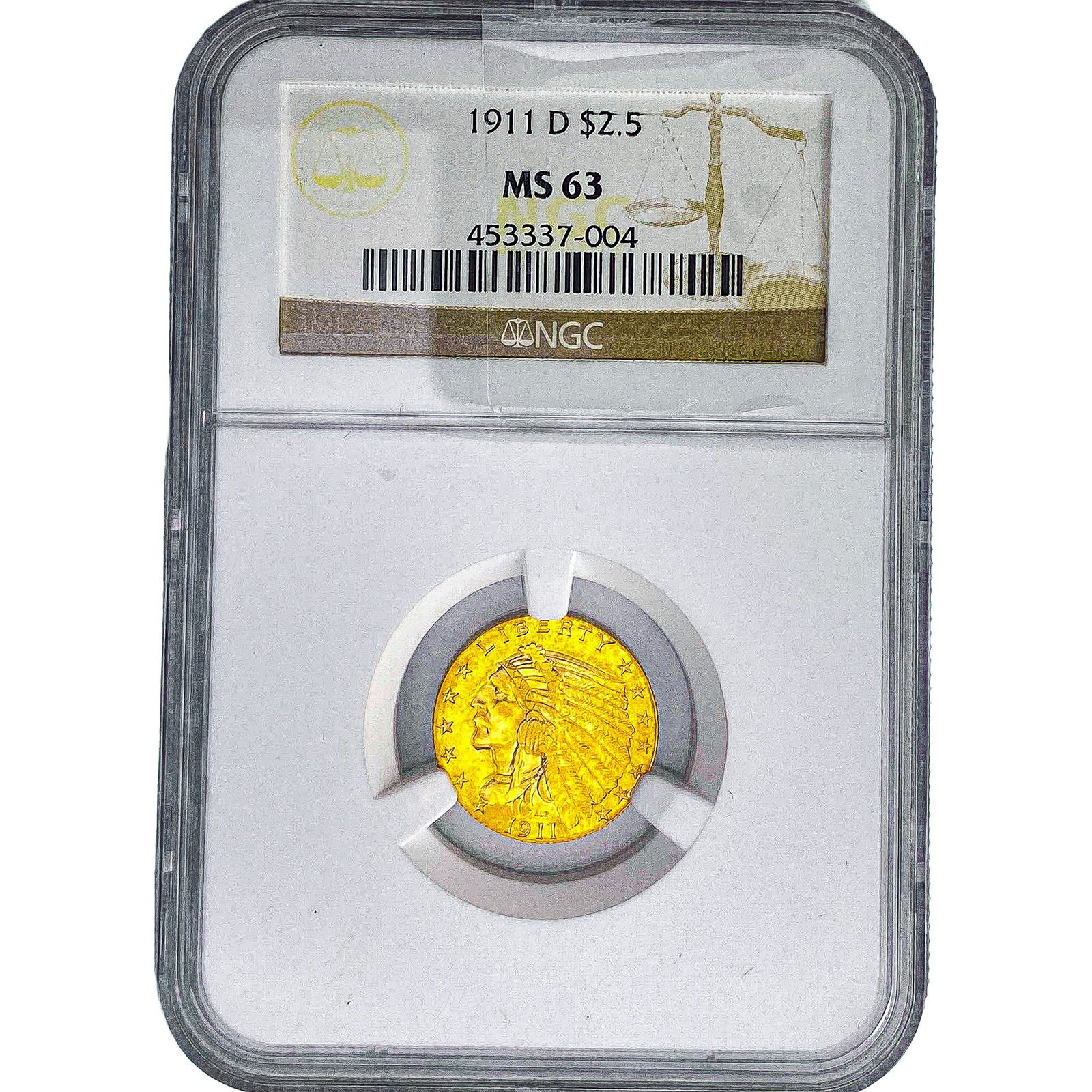 1911-D $2.50 Gold Quarter Eagle NGC MS63: 1911-D $2.50 Gold Quarter Eagle NGC MS63