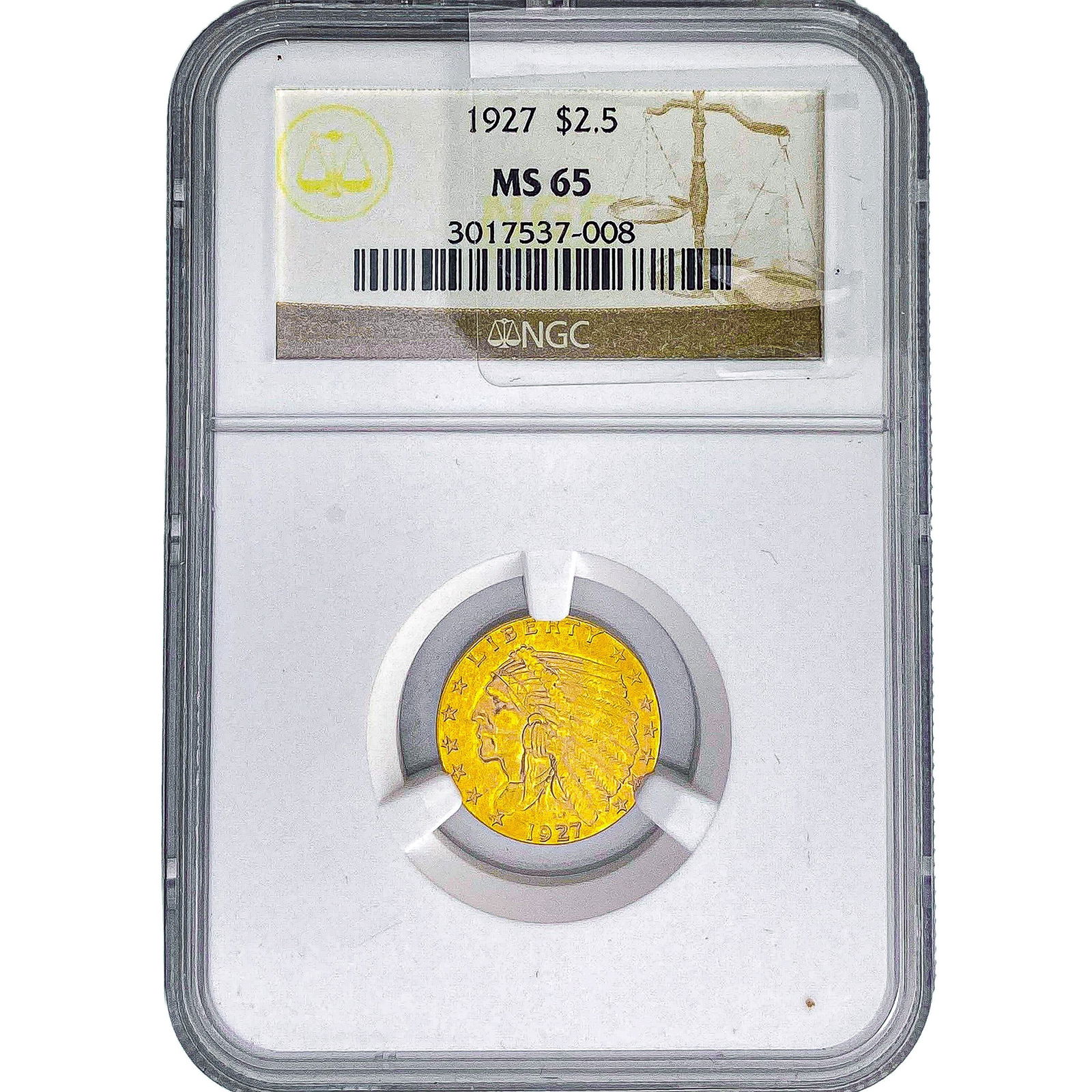 1927 $2.50 Gold Quarter Eagle NGC MS65: 1927 $2.50 Gold Quarter Eagle NGC MS65