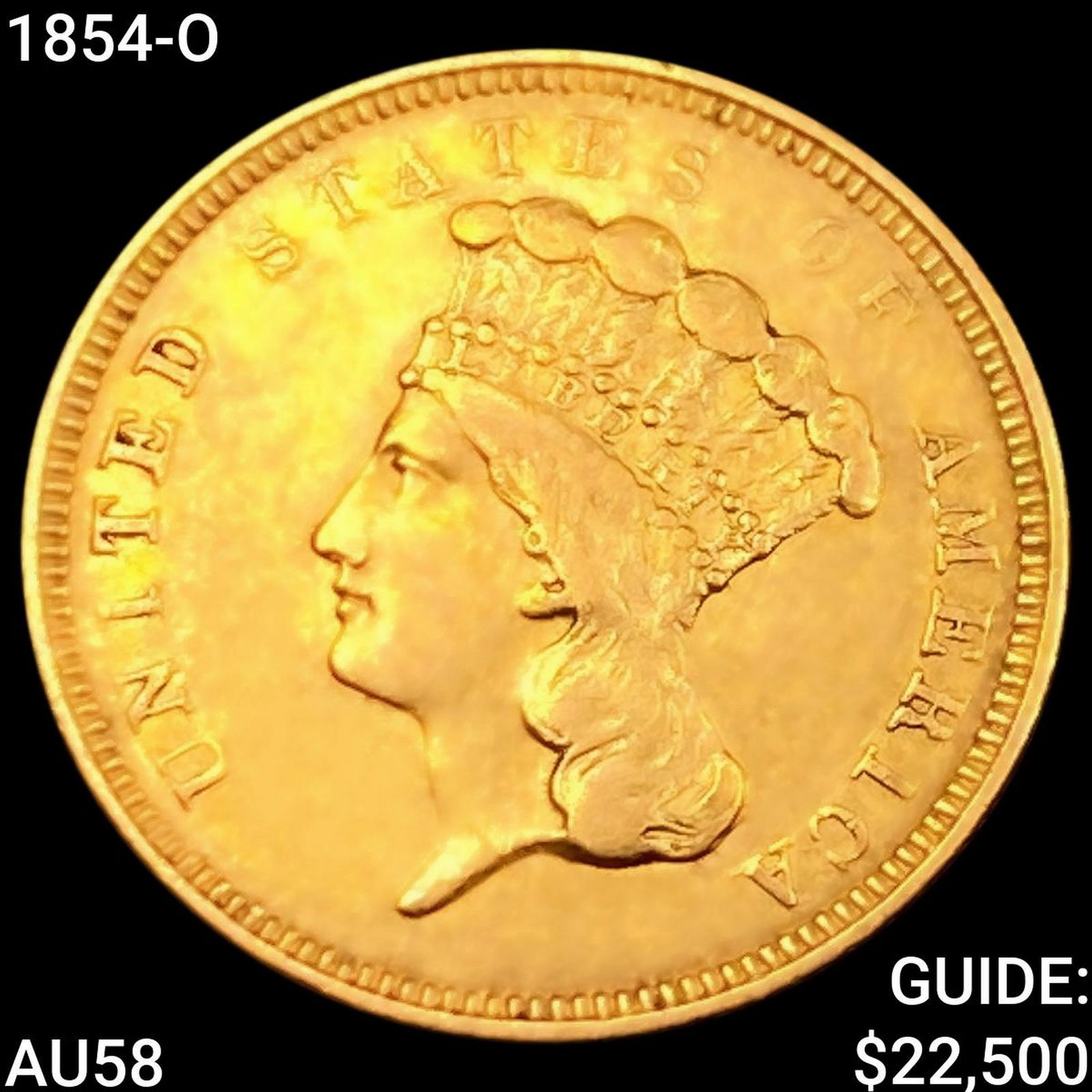 1854-O $3 Gold Piece CHOICE AU (1 of 2)