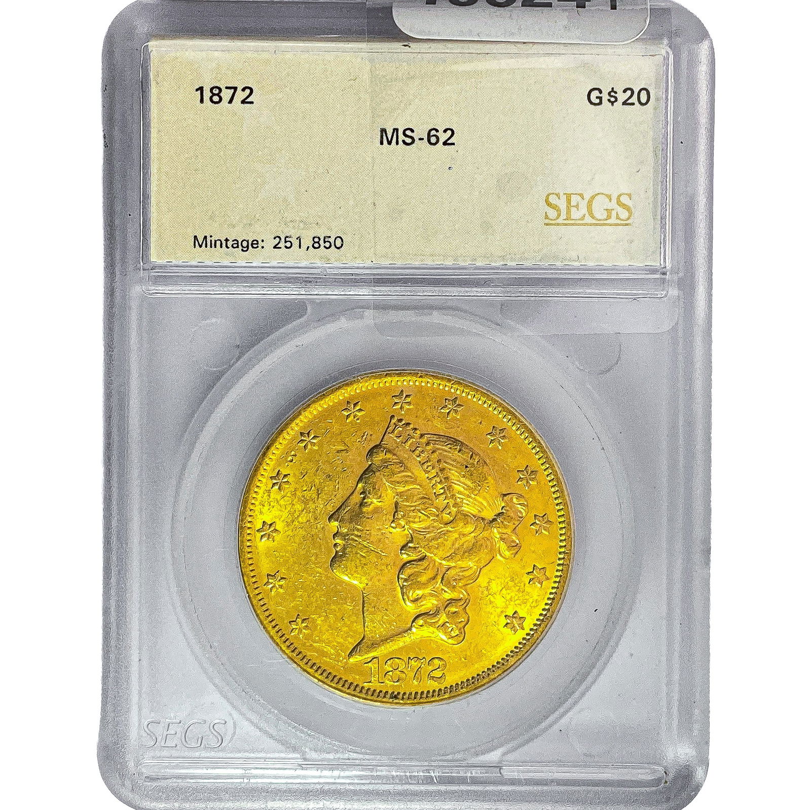 1872 $20 Gold Double Eagle SEGS MS62: 1872 $20 Gold Double Eagle SEGS MS62