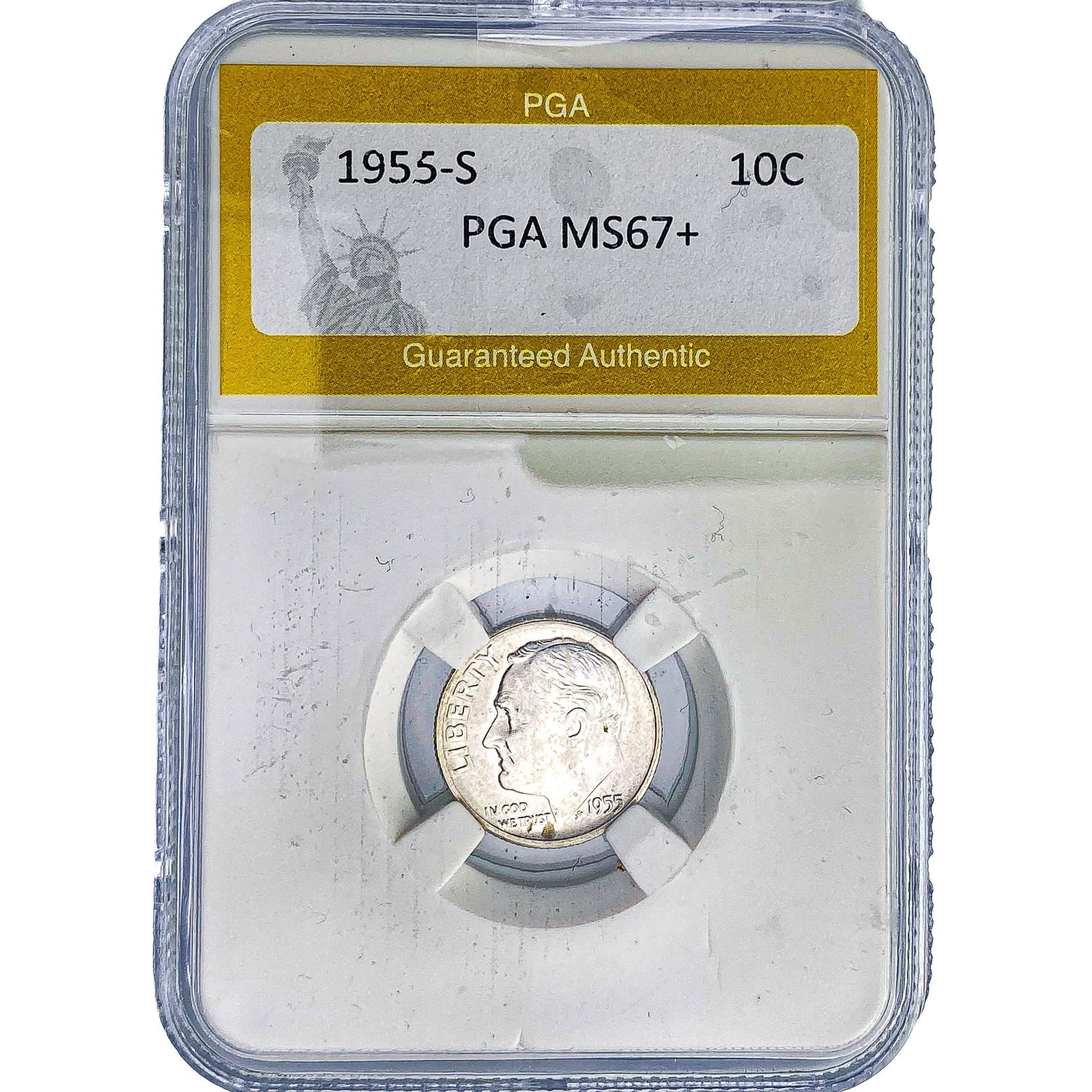 1955-S Roosevelt Dime PGA MS67+: 1955-S Roosevelt Dime PGA MS67+