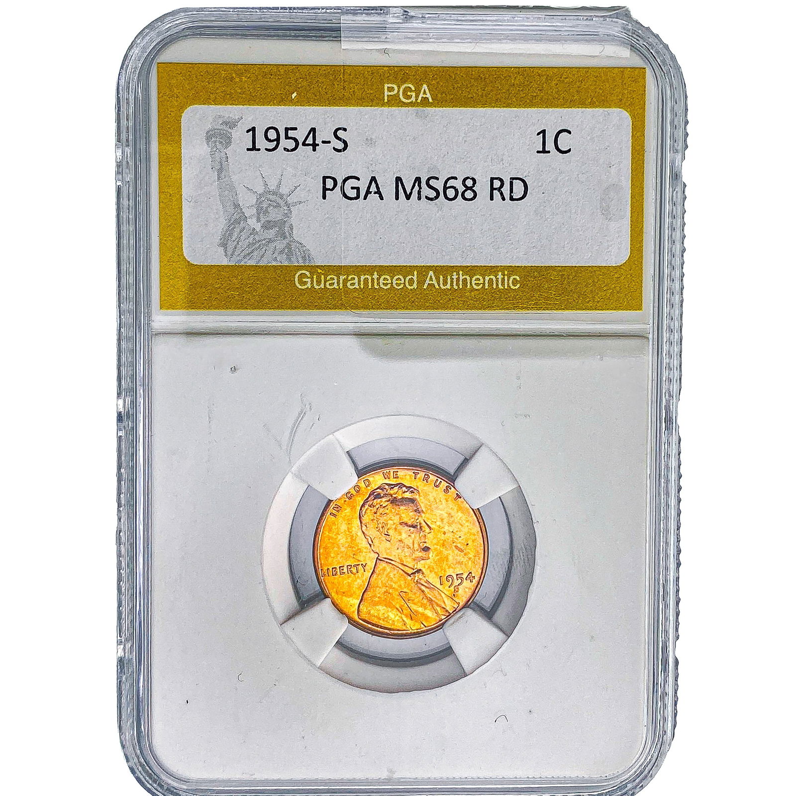 1954-S Wheat Cent PGA MS68 RD: 1954-S Wheat Cent PGA MS68 RD