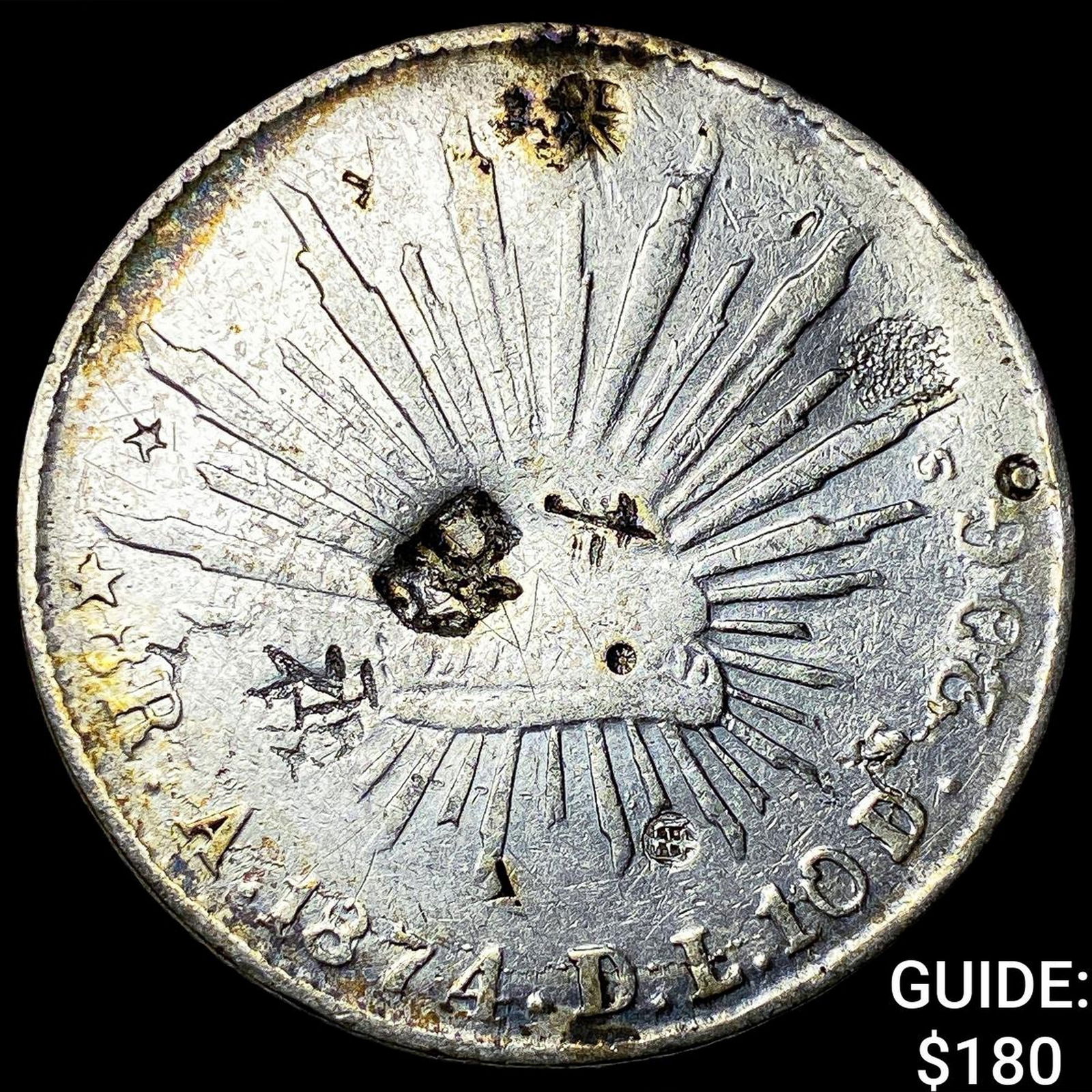 1874 Mexico Silver 8 Reales Punchmarked NEARLY UNCIRCULATED: 1874 Mexico Silver 8 Reales Punchmarked NEARLY UNCIRCULATED