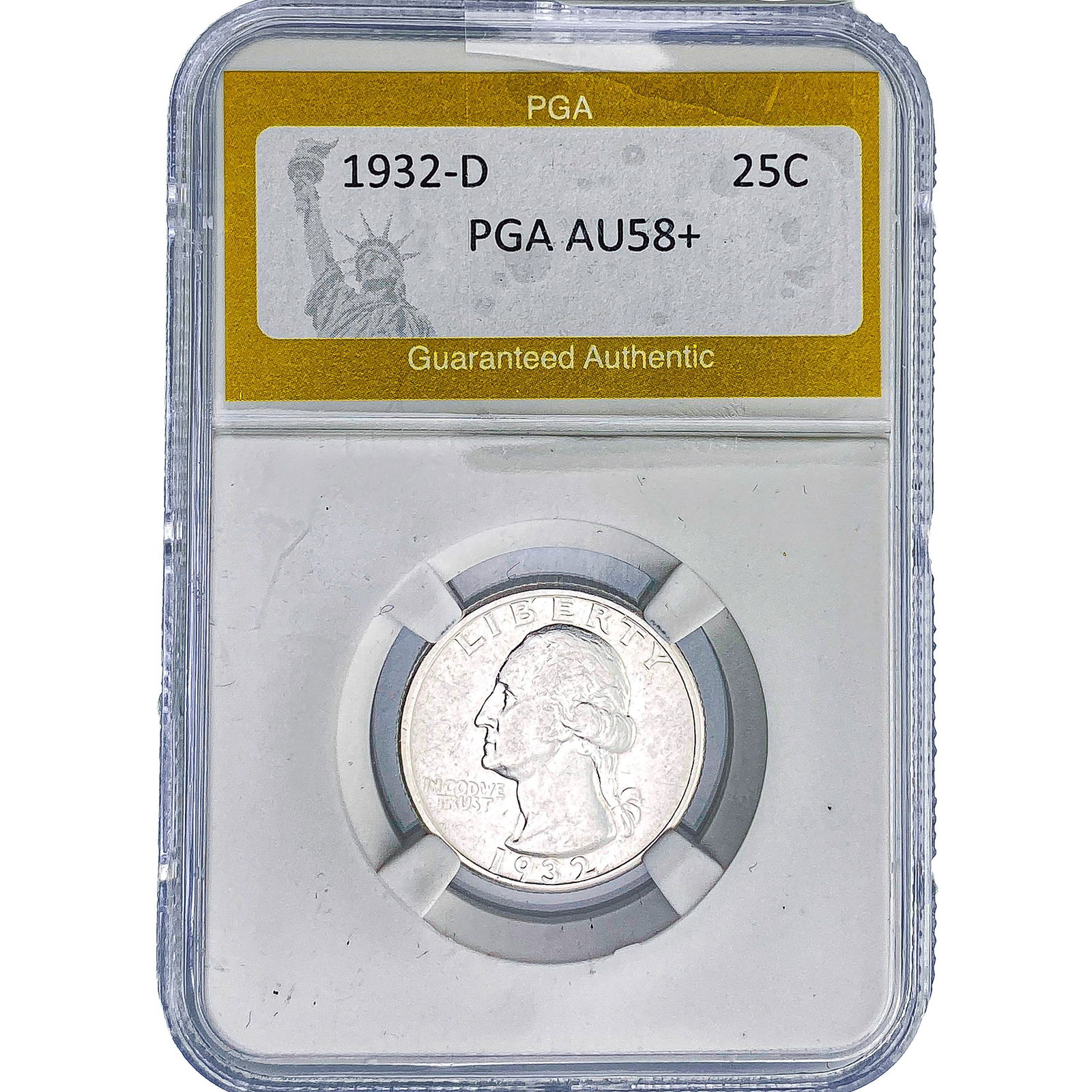 1932-D Washington Silver Quarter PGA AU58+: 1932-D Washington Silver Quarter PGA AU58+