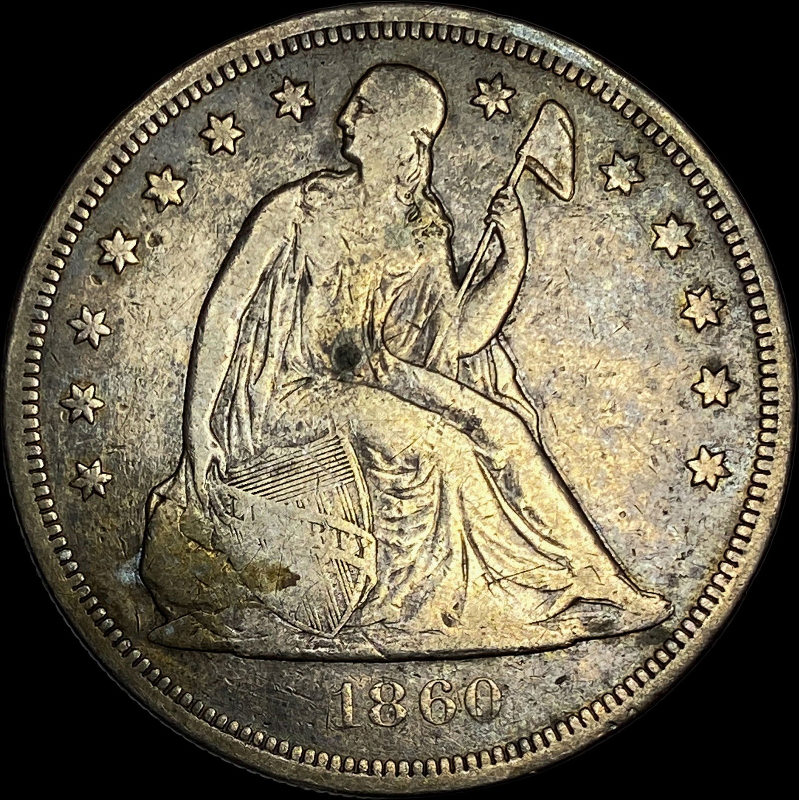 1860-O Silver Seated Liberty Dollar LIGHTLY CIRCULATED (1 of 2)