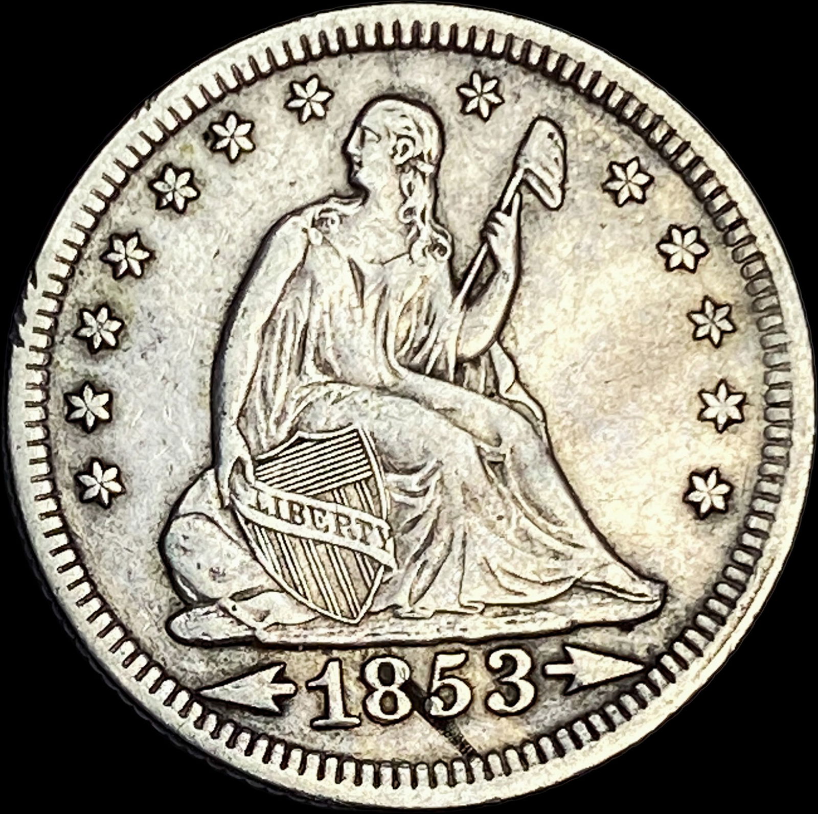 1853 Arrows/Rays Seated Liberty Quarter CLOSELY UNCIRCULATED (1 of 2)