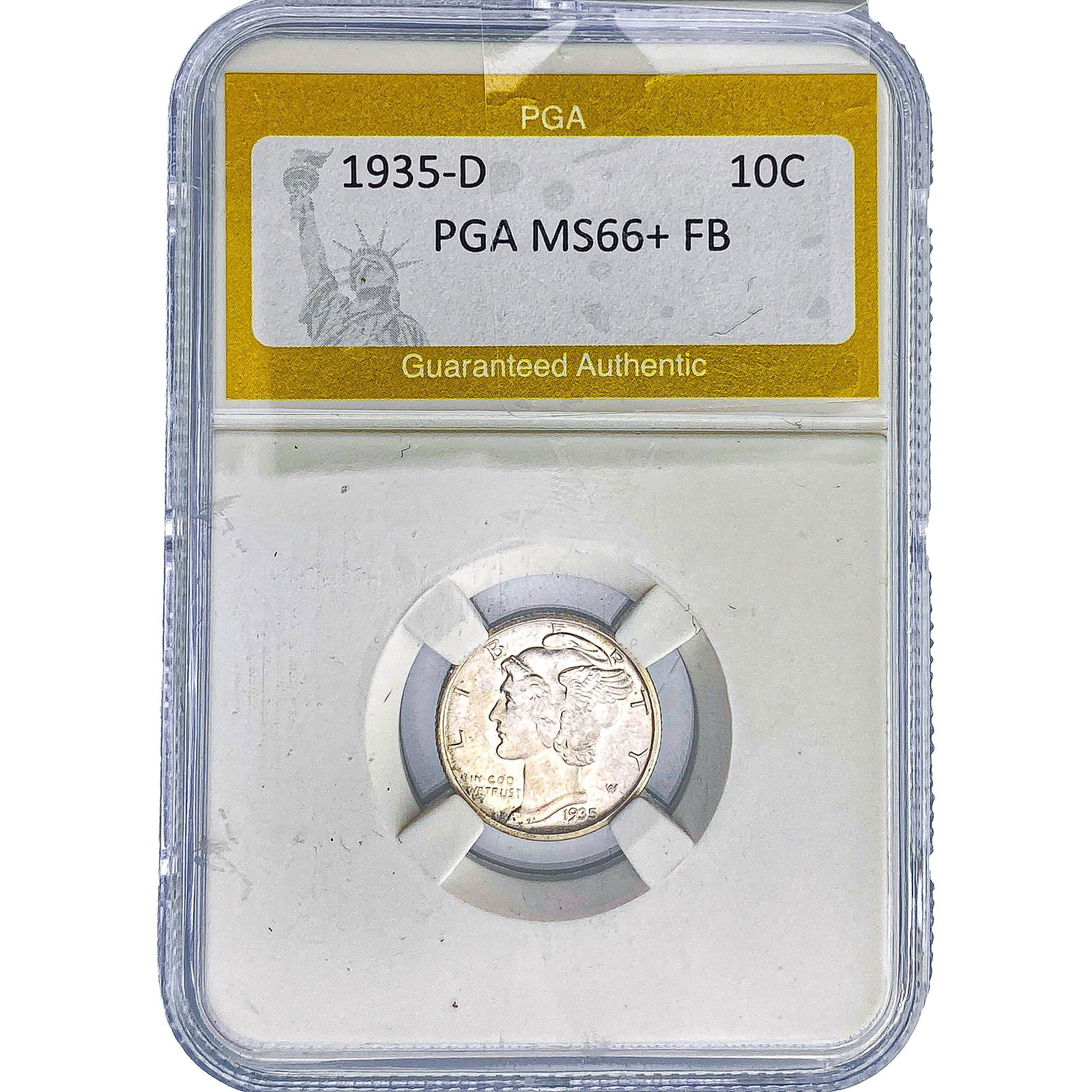 1935-D Mercury Silver Dime PGA MS66+ FB: 1935-D Mercury Silver Dime PGA MS66+ FB