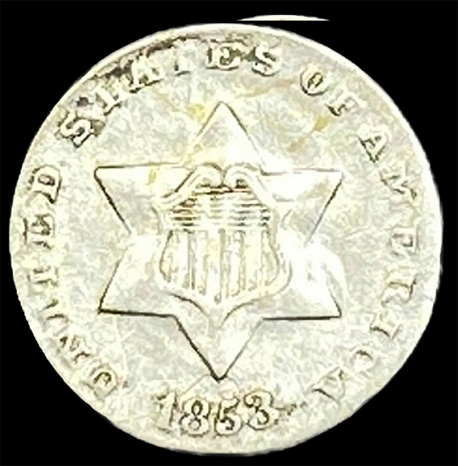 1853 Silver Three-Cent Piece CLOSELY UNCIRCULATED: 1853 Silver Three-Cent Piece CLOSELY UNCIRCULATED