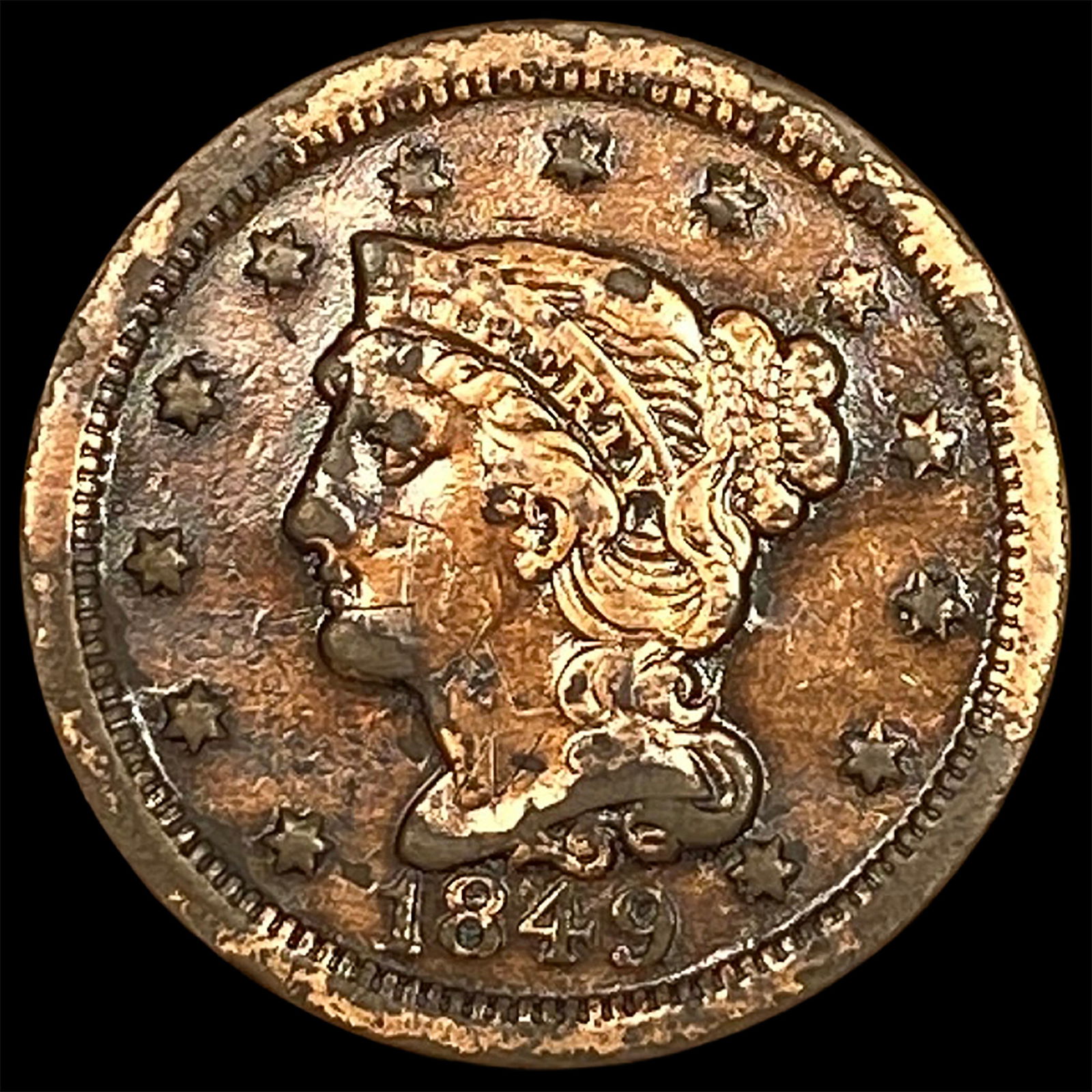 1849 Braided Hair Large Cent HIGH GRADE (1 of 2)