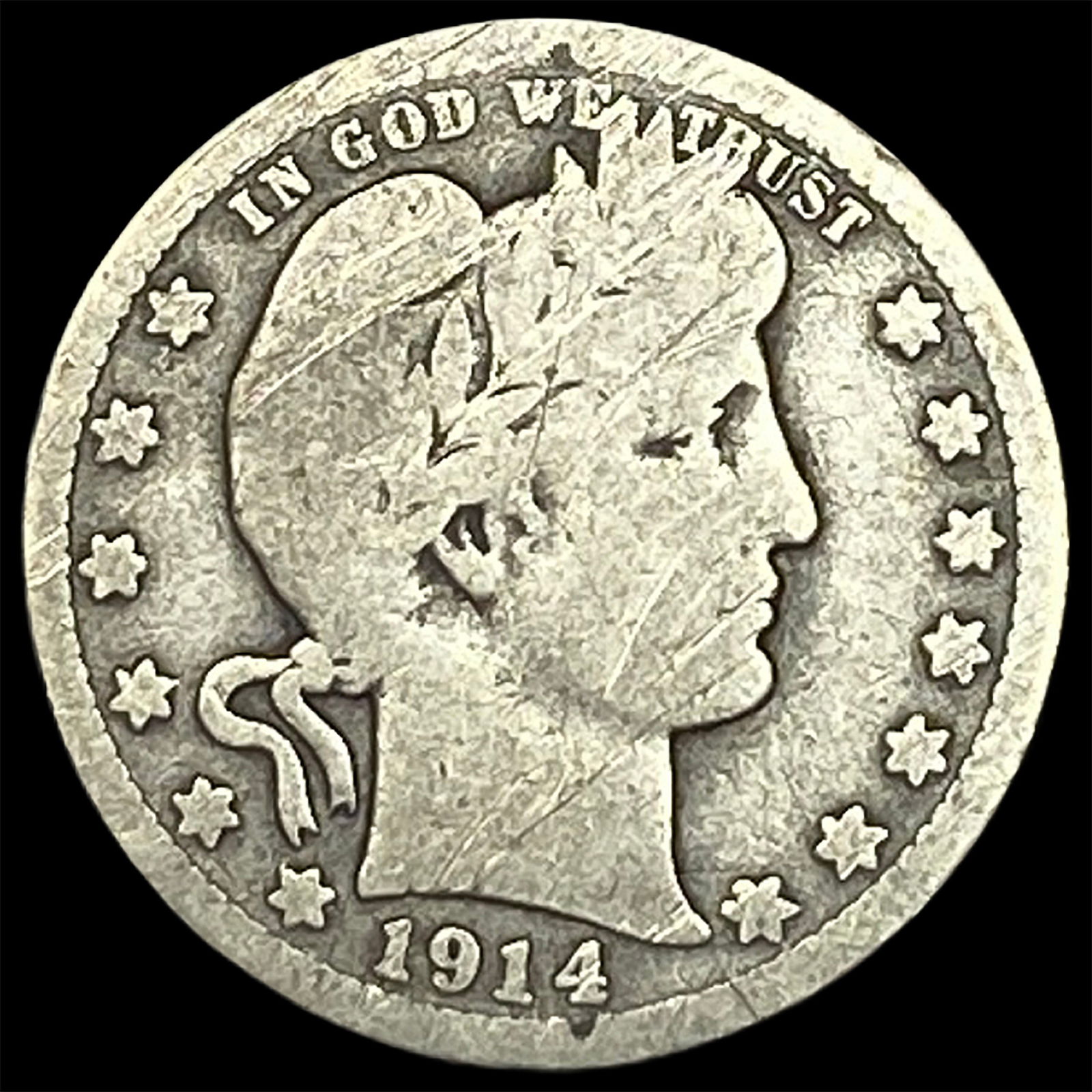 1914-S Silver Barber Quarter NICELY CIRCULATED: 1914-S Silver Barber Quarter NICELY CIRCULATED