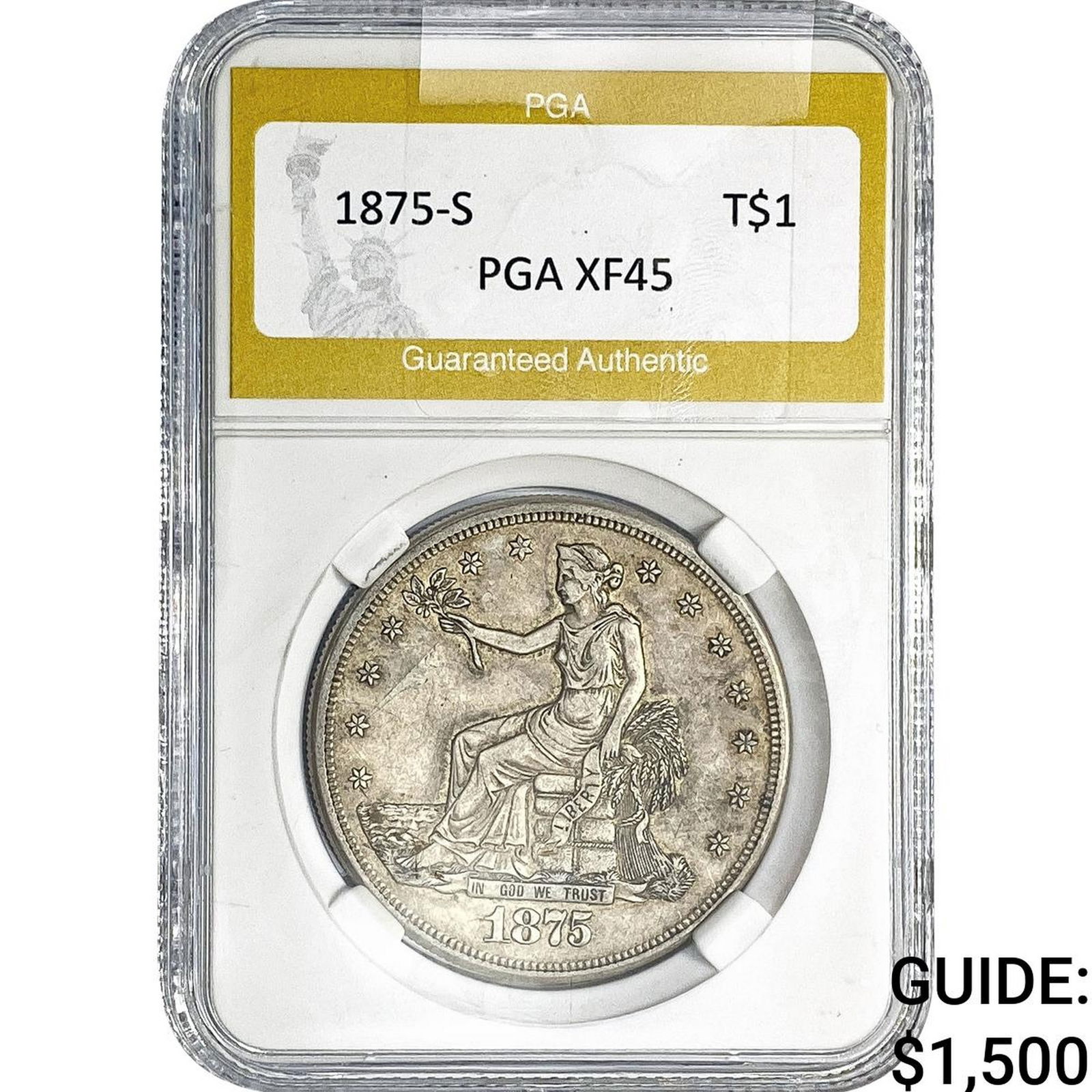 1875-S Silver Trade Dollar PGA XF45: 1875-S Silver Trade Dollar PGA XF45