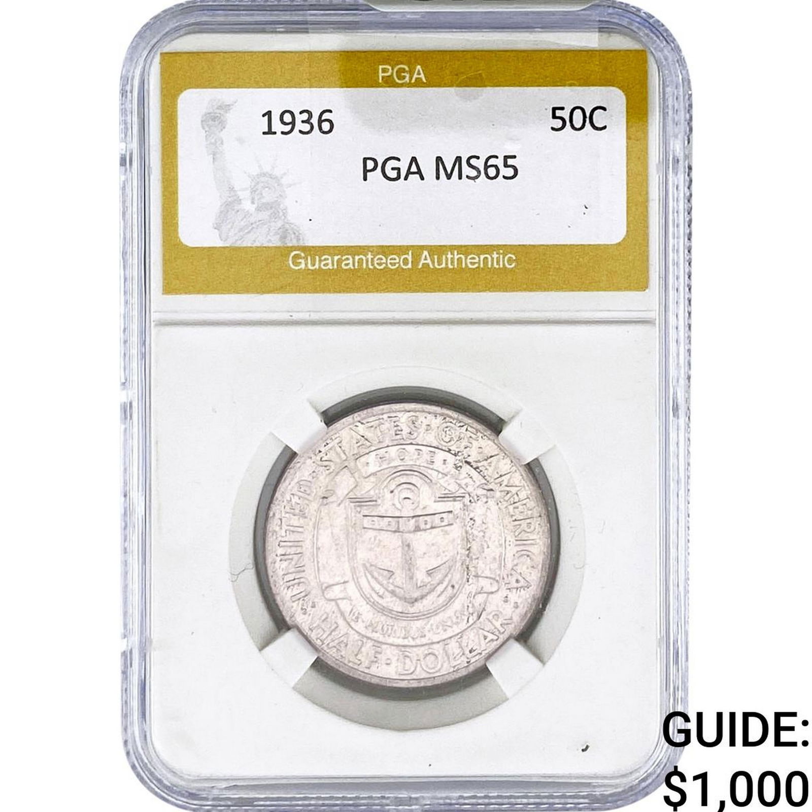 1936 Rhode Island Half Dollar PGA MS65: 1936 Rhode Island Half Dollar PGA MS65