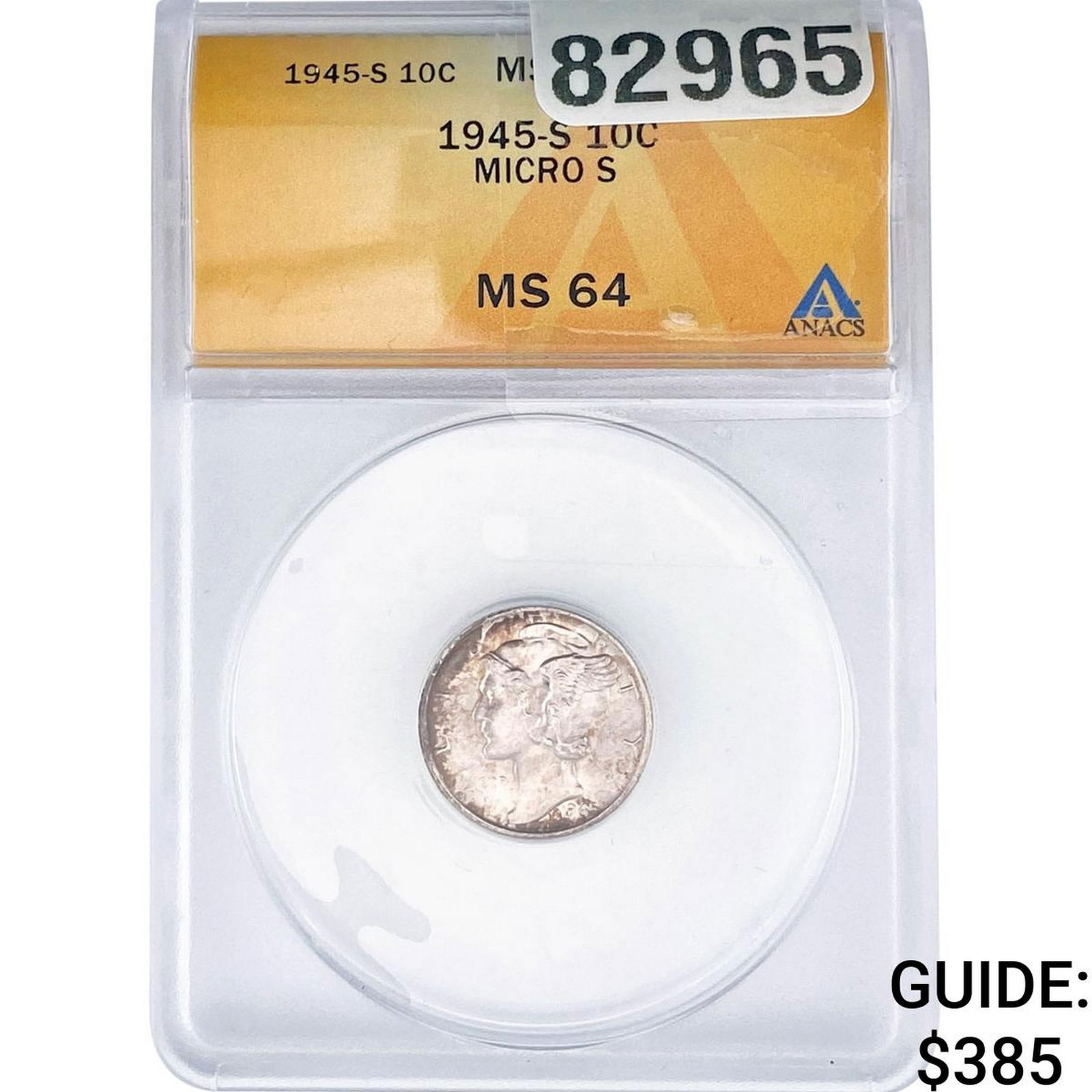 1945-S Mercury Silver Dime ANACS MS64 Micro S: 1945-S Mercury Silver Dime ANACS MS64 Micro S