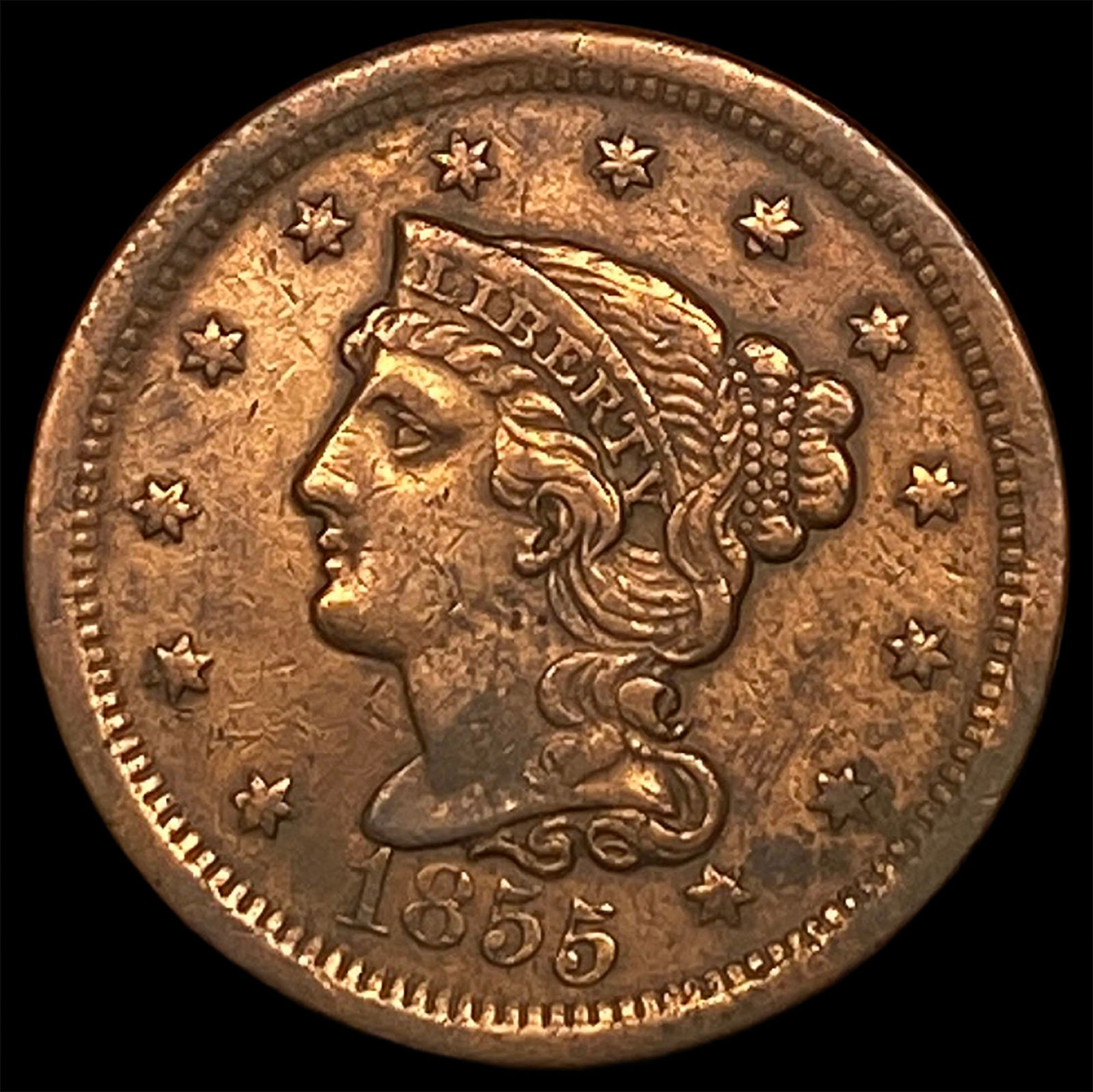 1855 Braided Hair Large Cent HIGH GRADE: 1855 Braided Hair Large Cent HIGH GRADE
