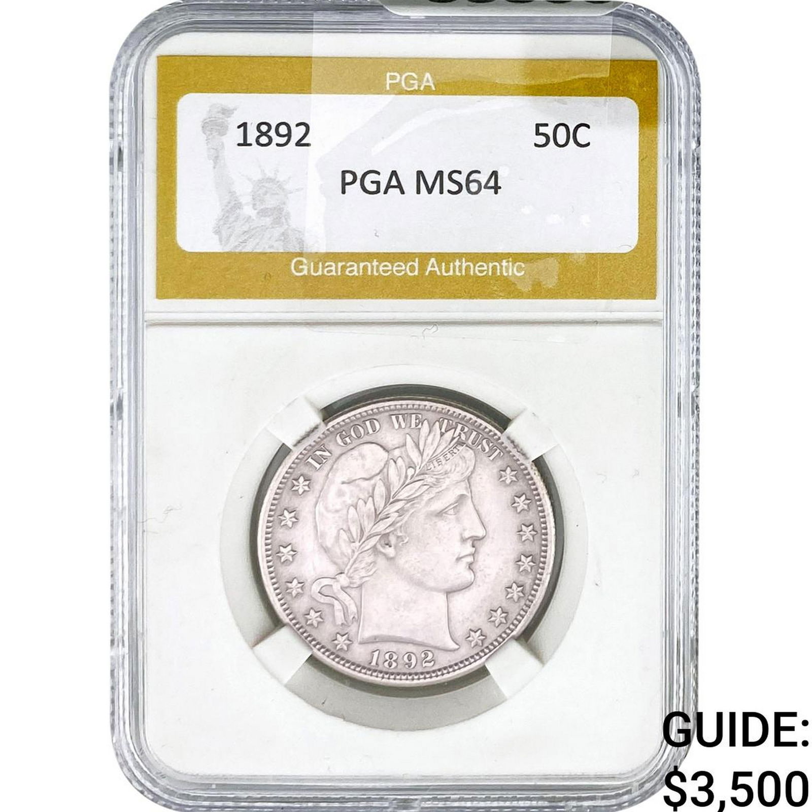 1892 Barber Half Dollar PGA MS64: 1892 Barber Half Dollar PGA MS64