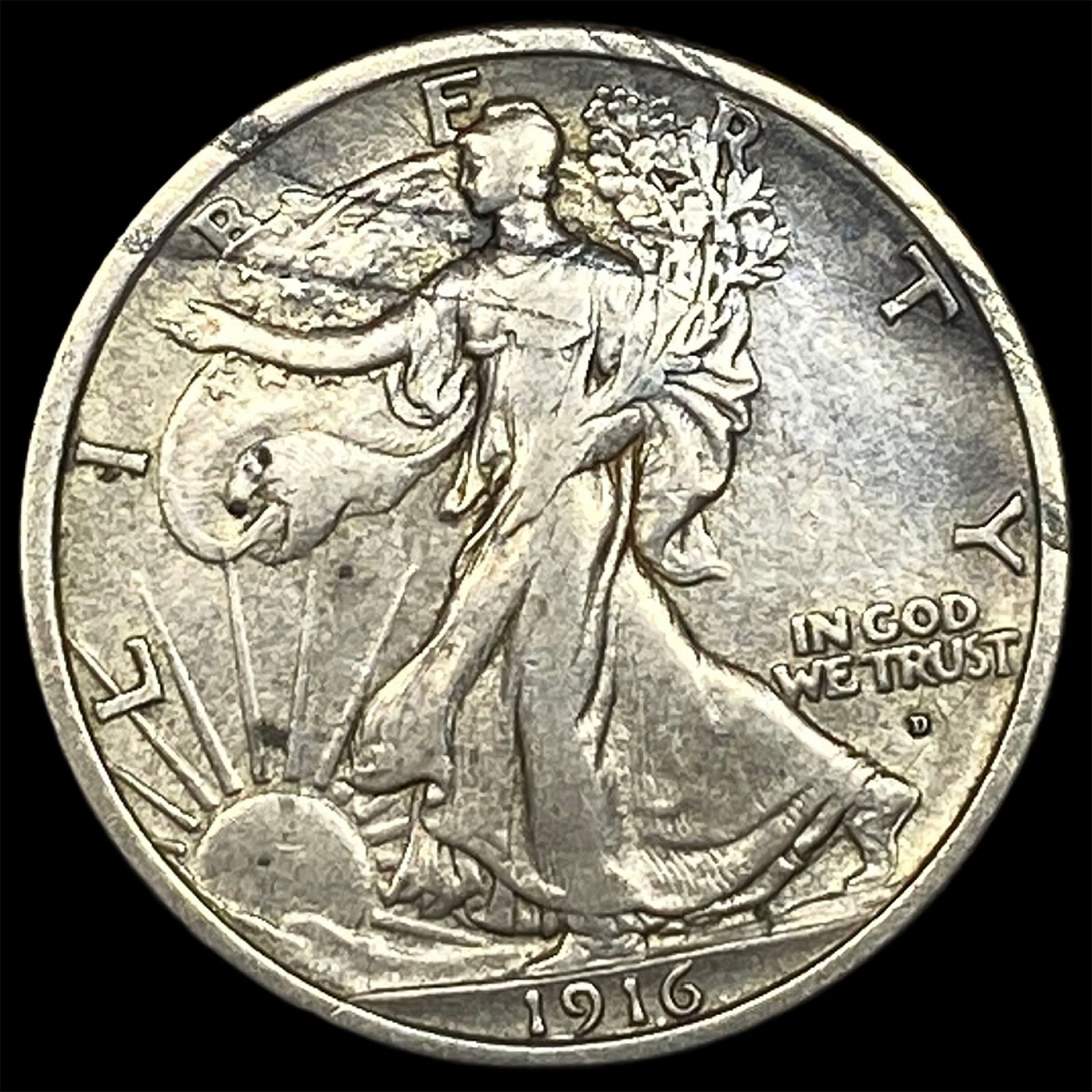 1916-D Silver Walking Liberty Half Dollar CLOSELY UNCIRCULATED: 1916-D Silver Walking Liberty Half Dollar CLOSELY UNCIRCULATED
