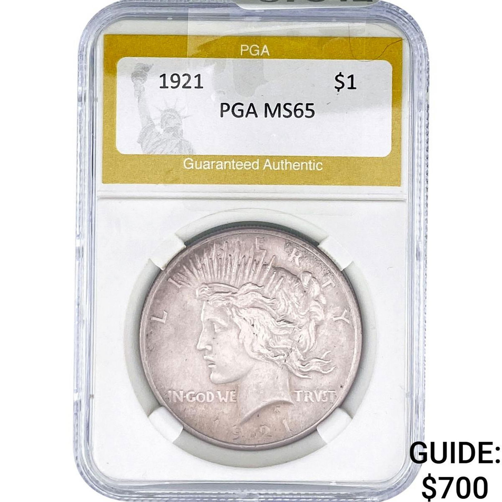 1921 Silver Peace Dollar PGA MS65: 1921 Silver Peace Dollar PGA MS65
