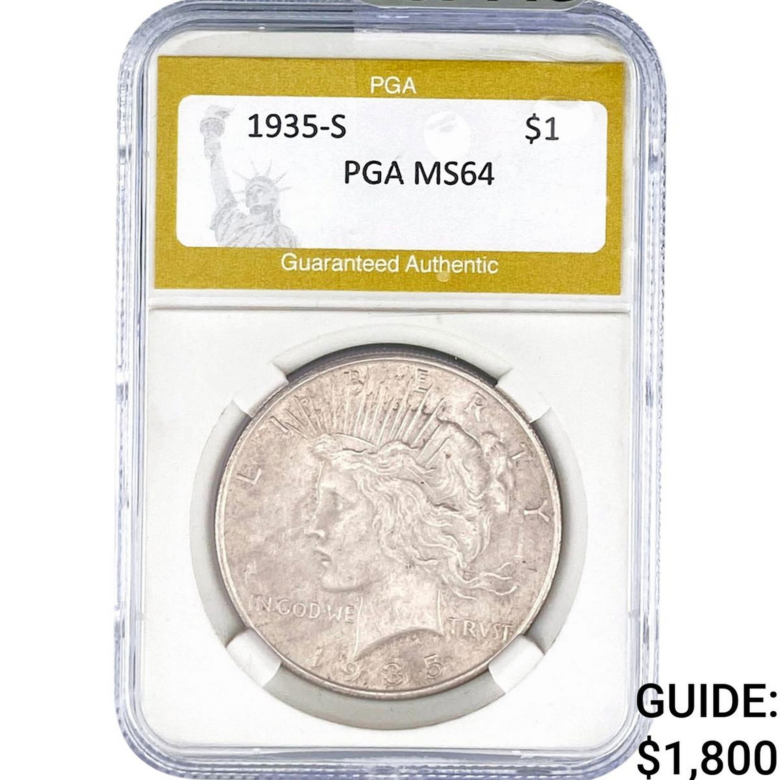 1935-S Silver Peace Dollar PGA MS64: 1935-S Silver Peace Dollar PGA MS64