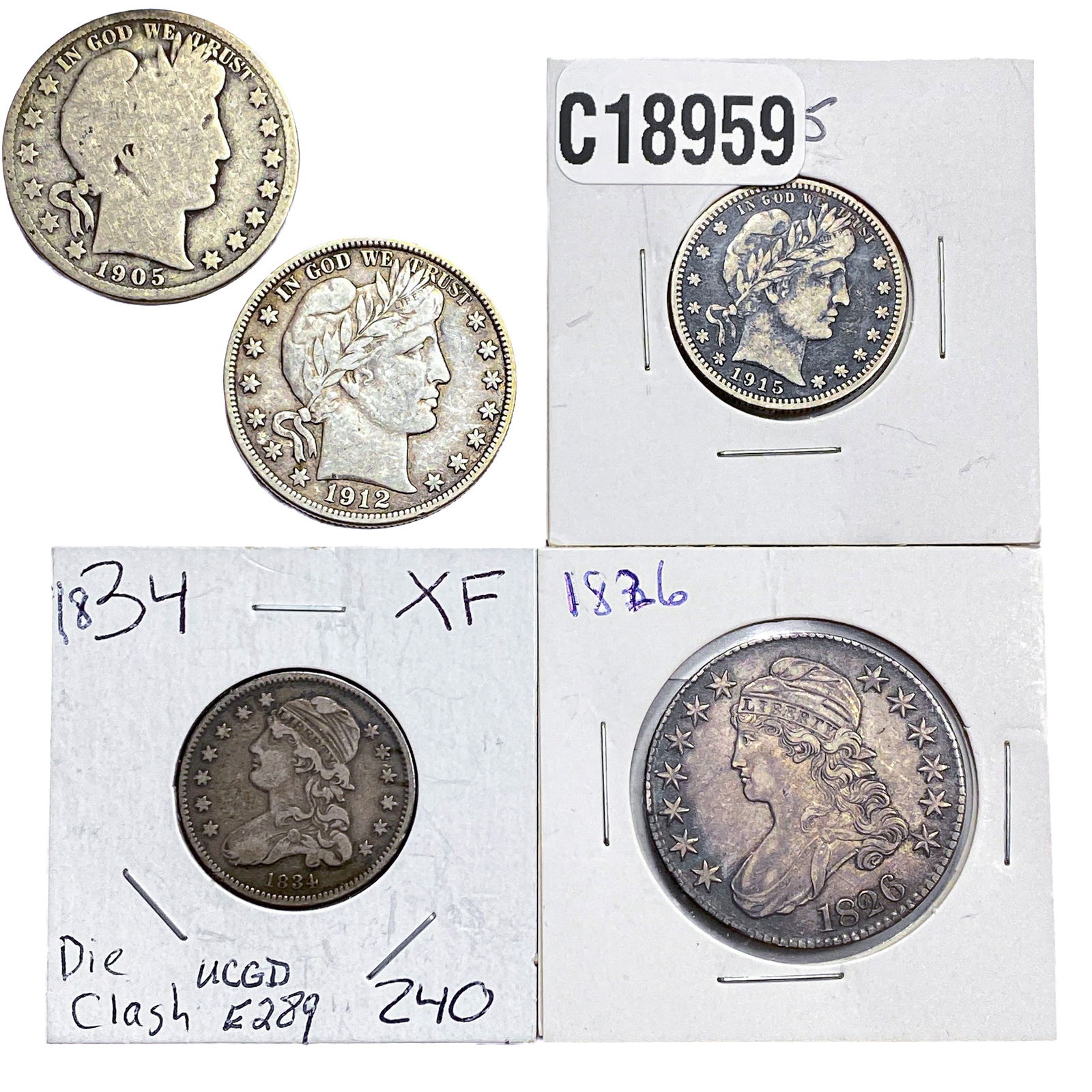 [5 Coins] 1826-1915 U.S. Coin Lot 25C-50C: [5 Coins] 1826-1915 U.S. Coin Lot 25C-50C