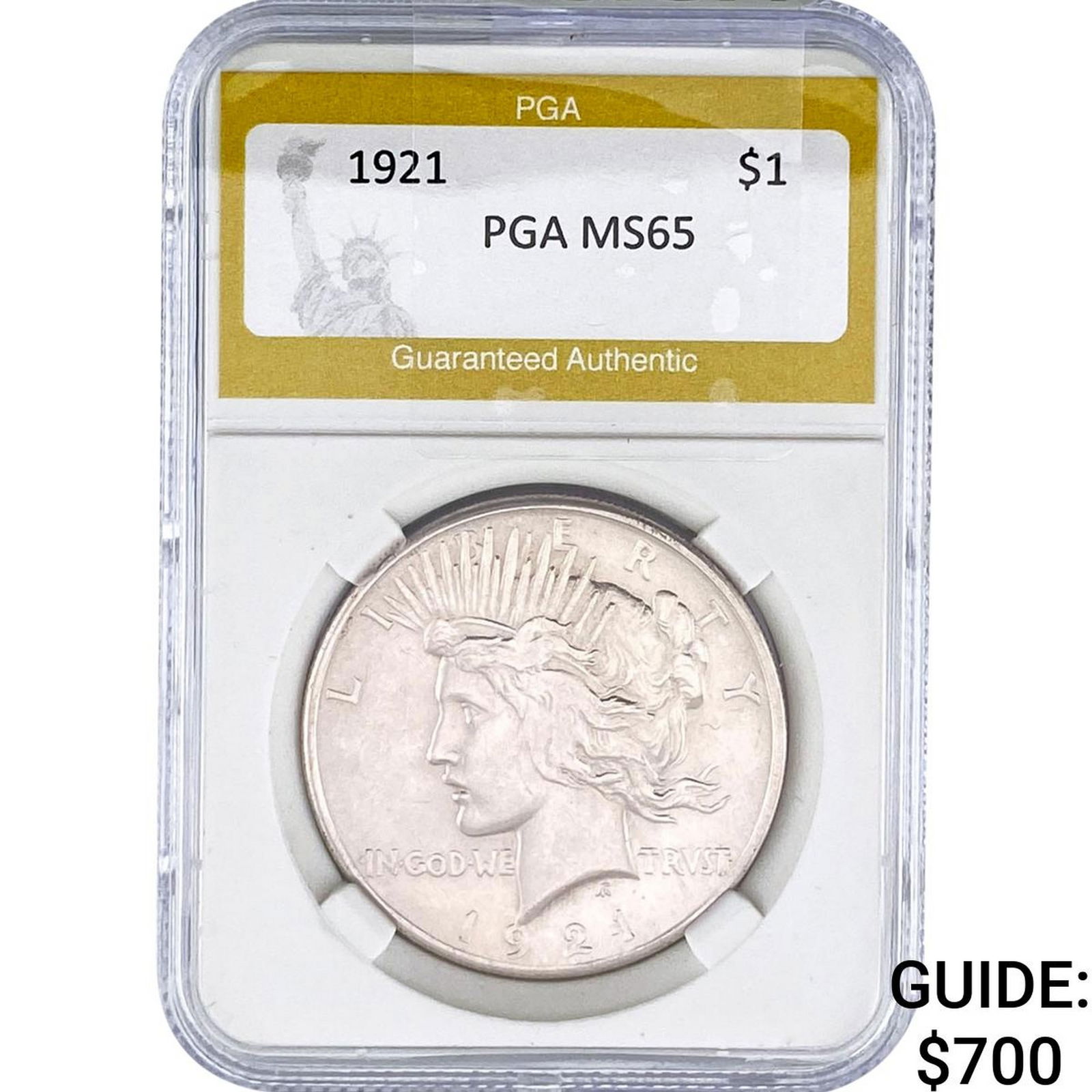 1921 Silver Peace Dollar PGA MS65: 1921 Silver Peace Dollar PGA MS65
