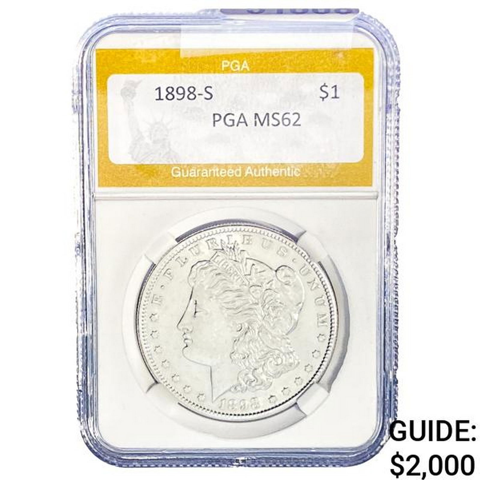 1898-S Morgan Silver Dollar PGA MS62: 1898-S Morgan Silver Dollar PGA MS62