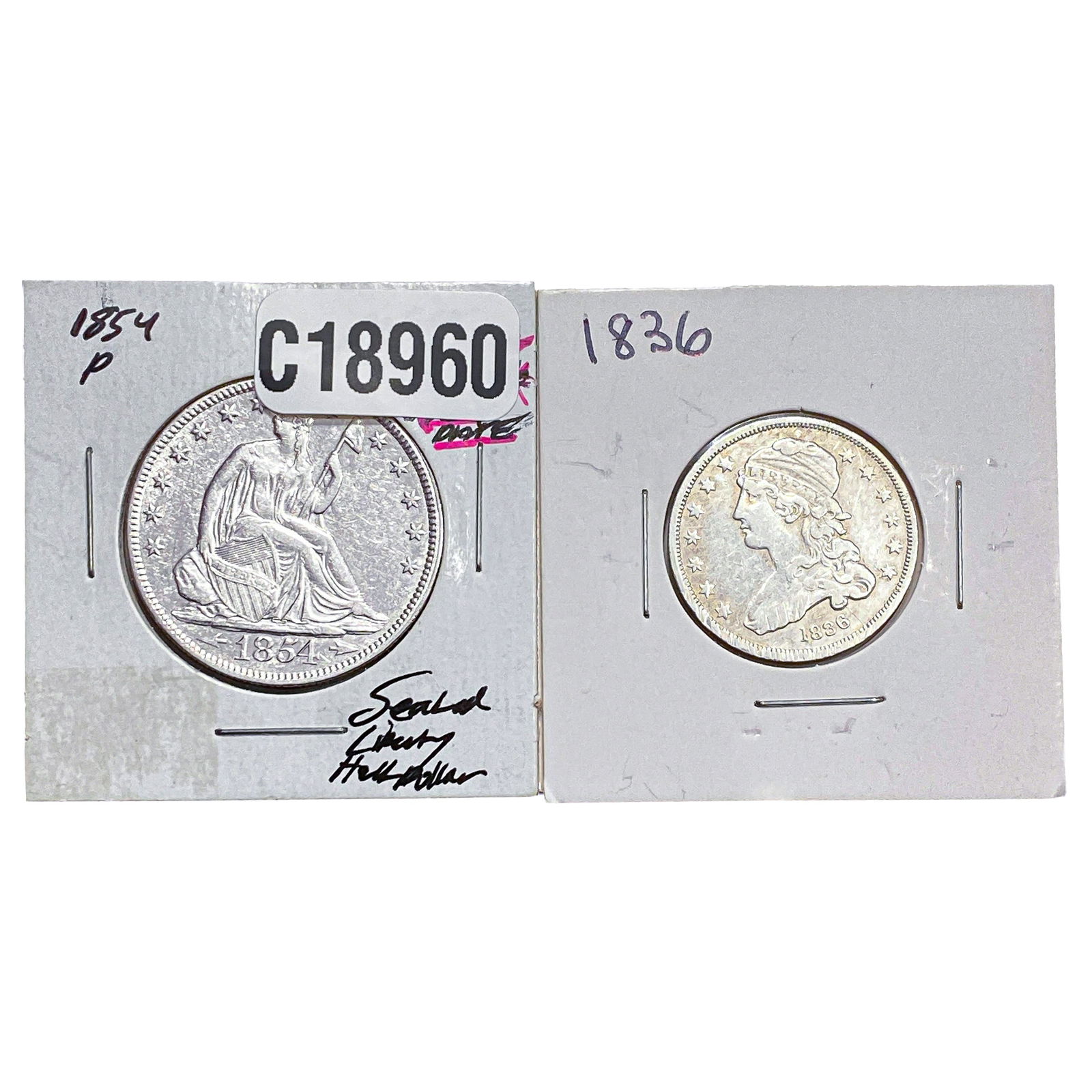 [2 Coins] 1836-1854 U.S. Coin Lot 25C-50C: [2 Coins] 1836-1854 U.S. Coin Lot 25C-50C