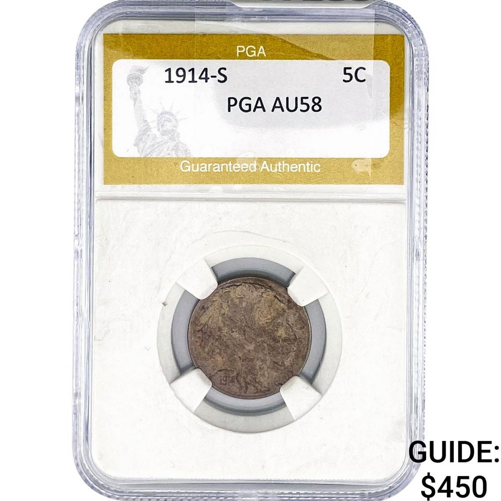 1914-S Buffalo Nickel PGA AU58: 1914-S Buffalo Nickel PGA AU58