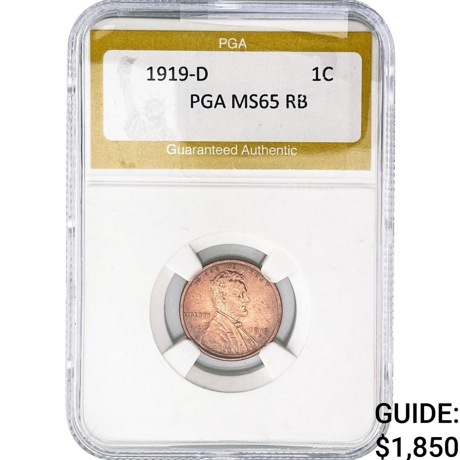 1919-D Wheat Cent PGA MS65 RB: 1919-D Wheat Cent PGA MS65 RB