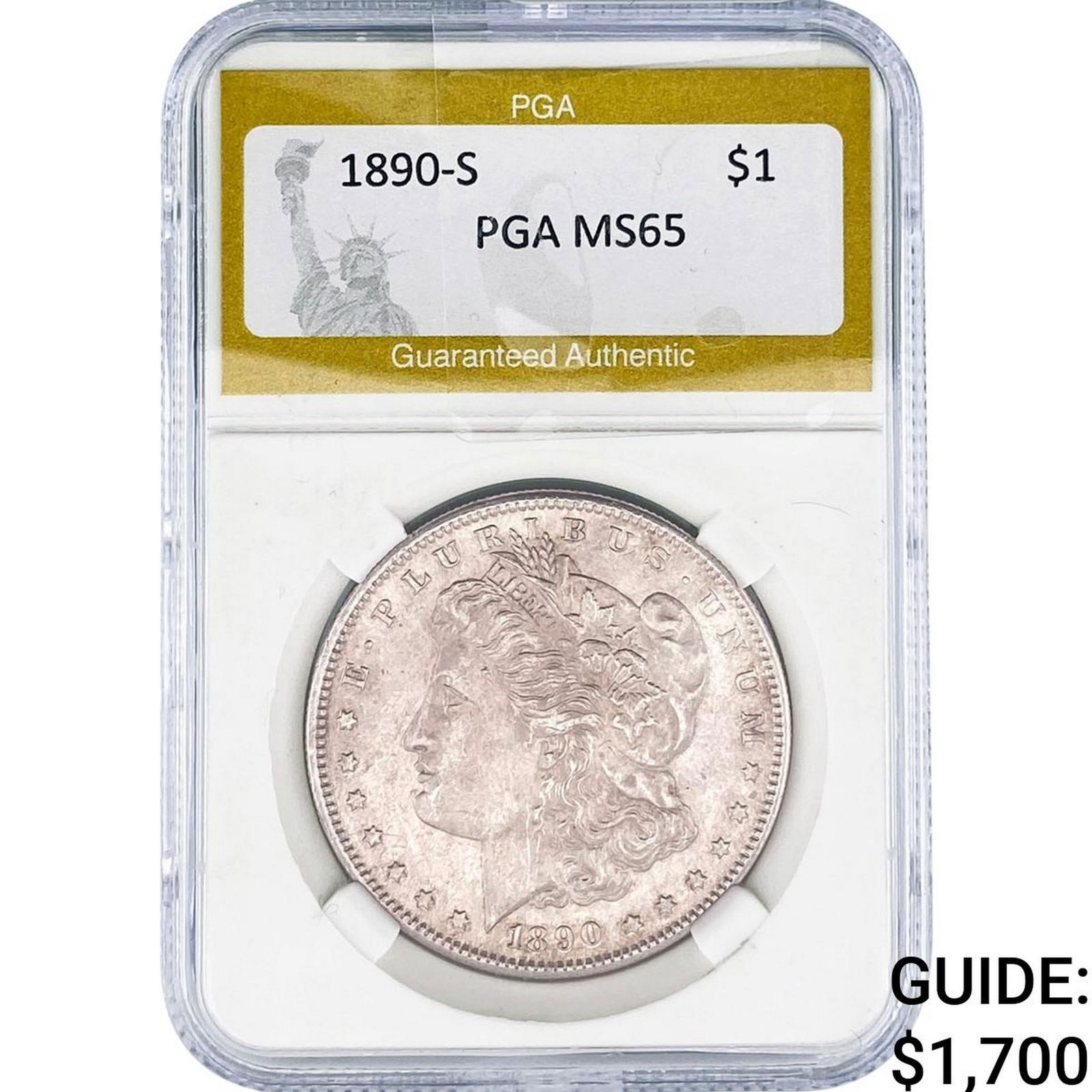 1890-S Morgan Silver Dollar PGA MS65: 1890-S Morgan Silver Dollar PGA MS65