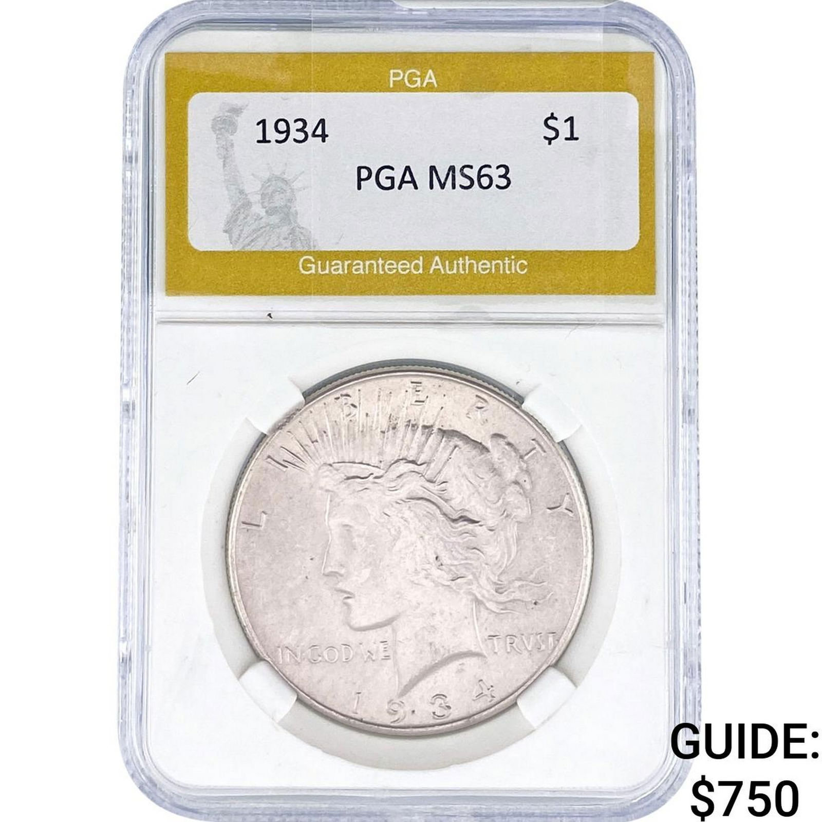 1934 Silver Peace Dollar PGA MS63: 1934 Silver Peace Dollar PGA MS63