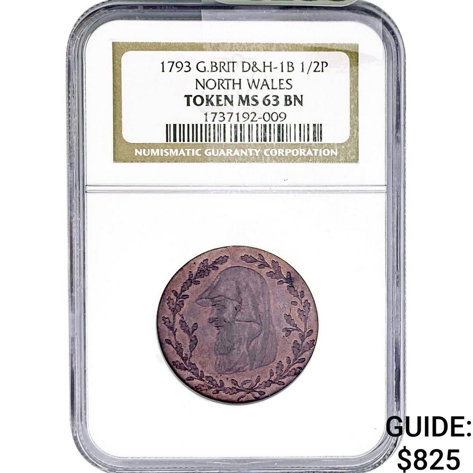 1793 G. Britain D&H-1b 1/2 Penny N. Wales Token BN: 1793 G. Britain D&H-1b 1/2 Penny N. Wales Token BN