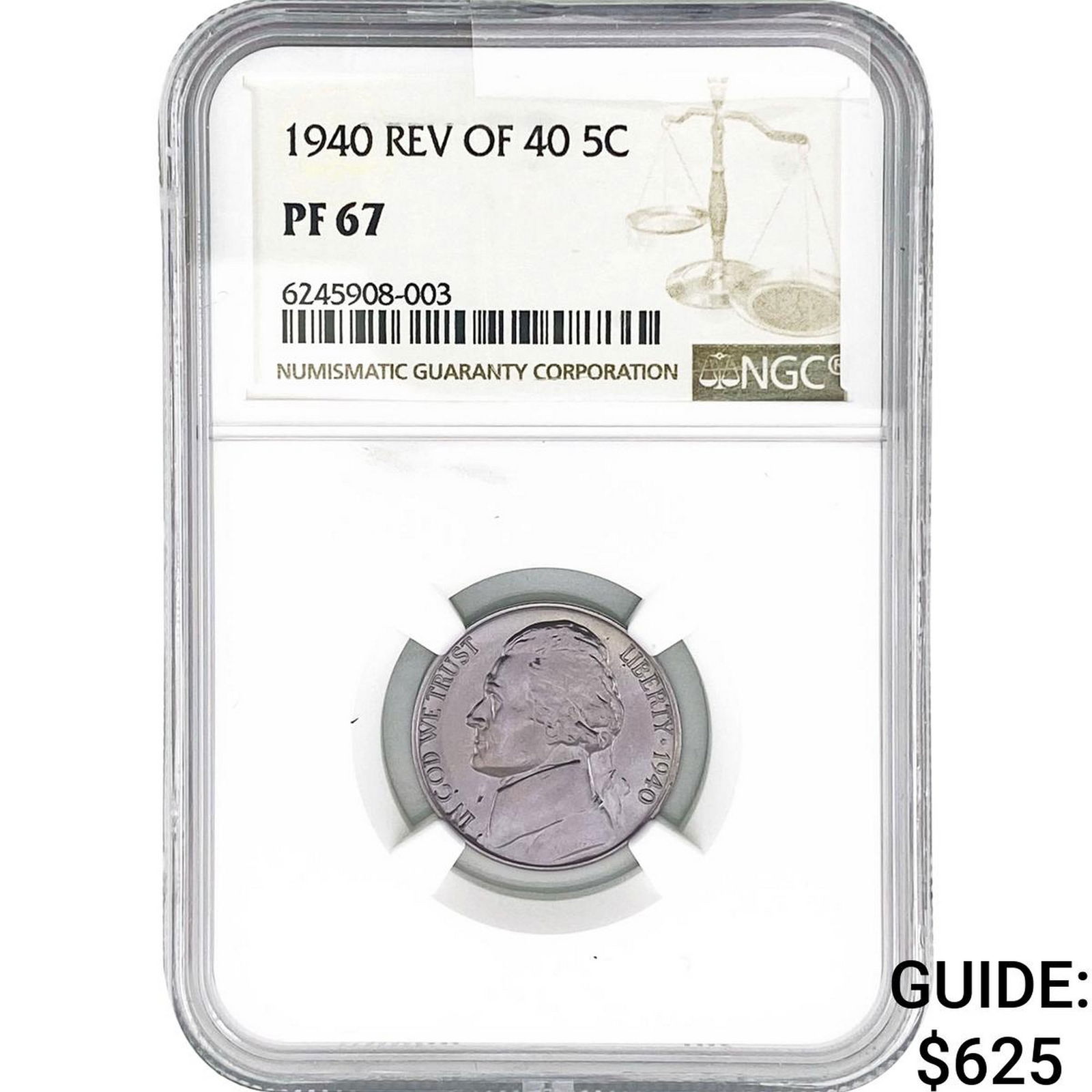 1940 ReV. 1940 Jefferson Nickel NGC PF67: 1940 ReV. 1940 Jefferson Nickel NGC PF67