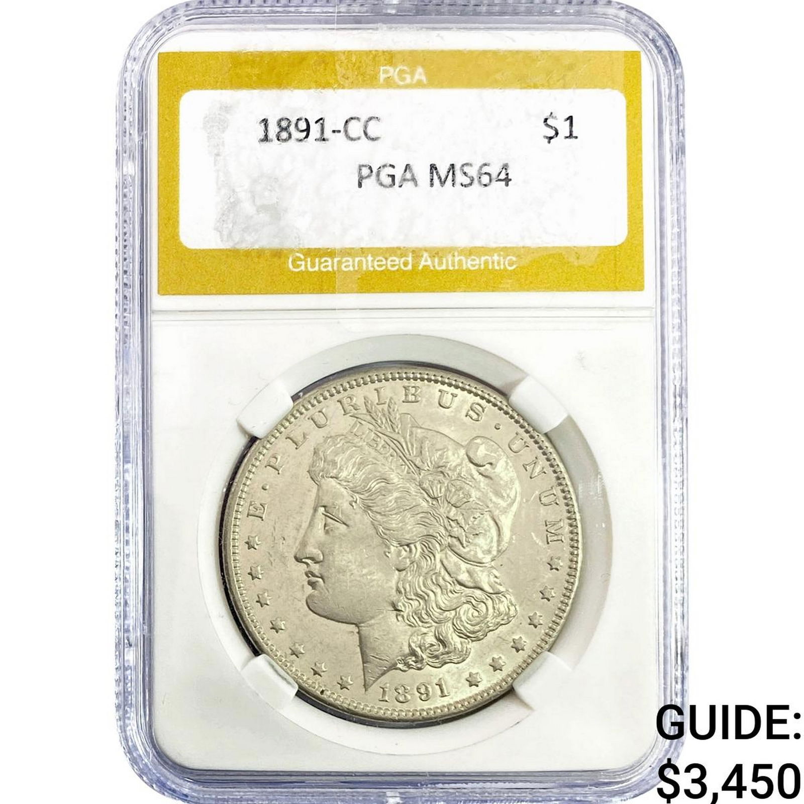 1891-CC Morgan Silver Dollar PGA MS64: 1891-CC Morgan Silver Dollar PGA MS64