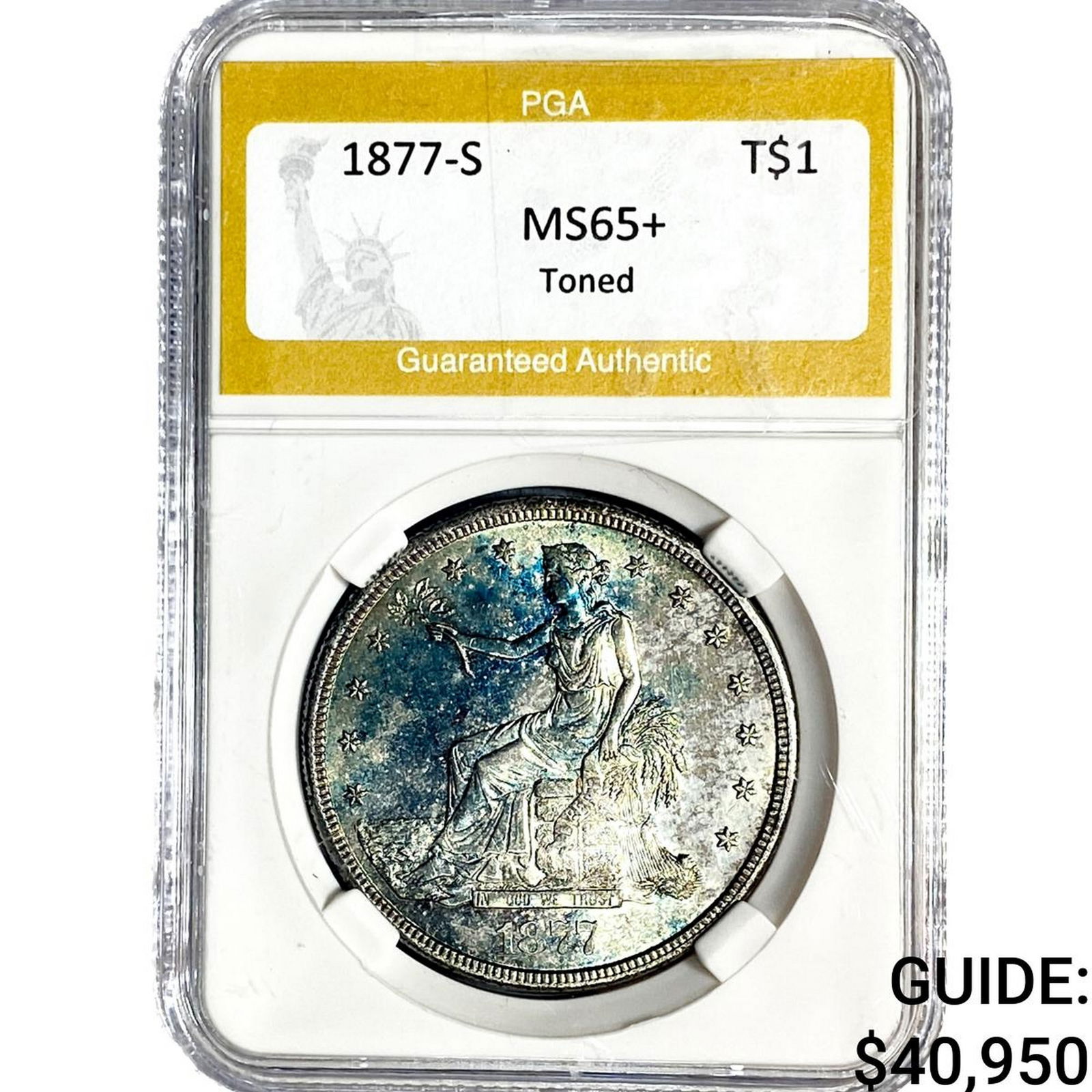 1877-S Silver Trade Dollar PGA MS65+ Toned: 1877-S Silver Trade Dollar PGA MS65+ Toned