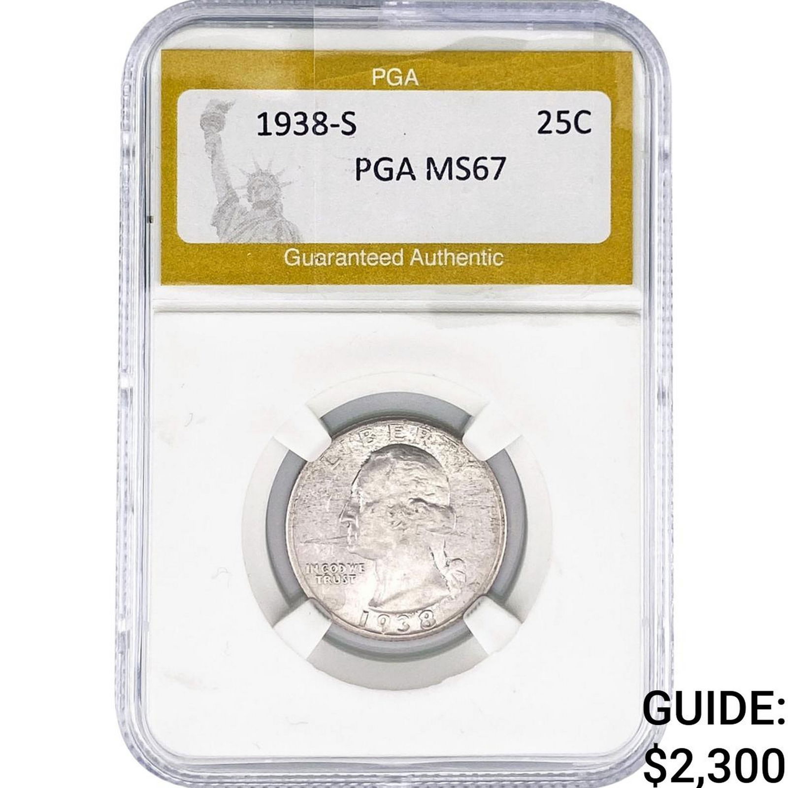 1938-S Washington Silver Quarter PGA MS67: 1938-S Washington Silver Quarter PGA MS67