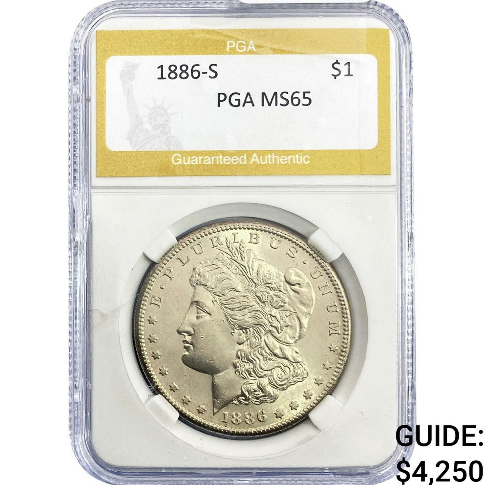 1886-S Morgan Silver Dollar PGA MS65: 1886-S Morgan Silver Dollar PGA MS65