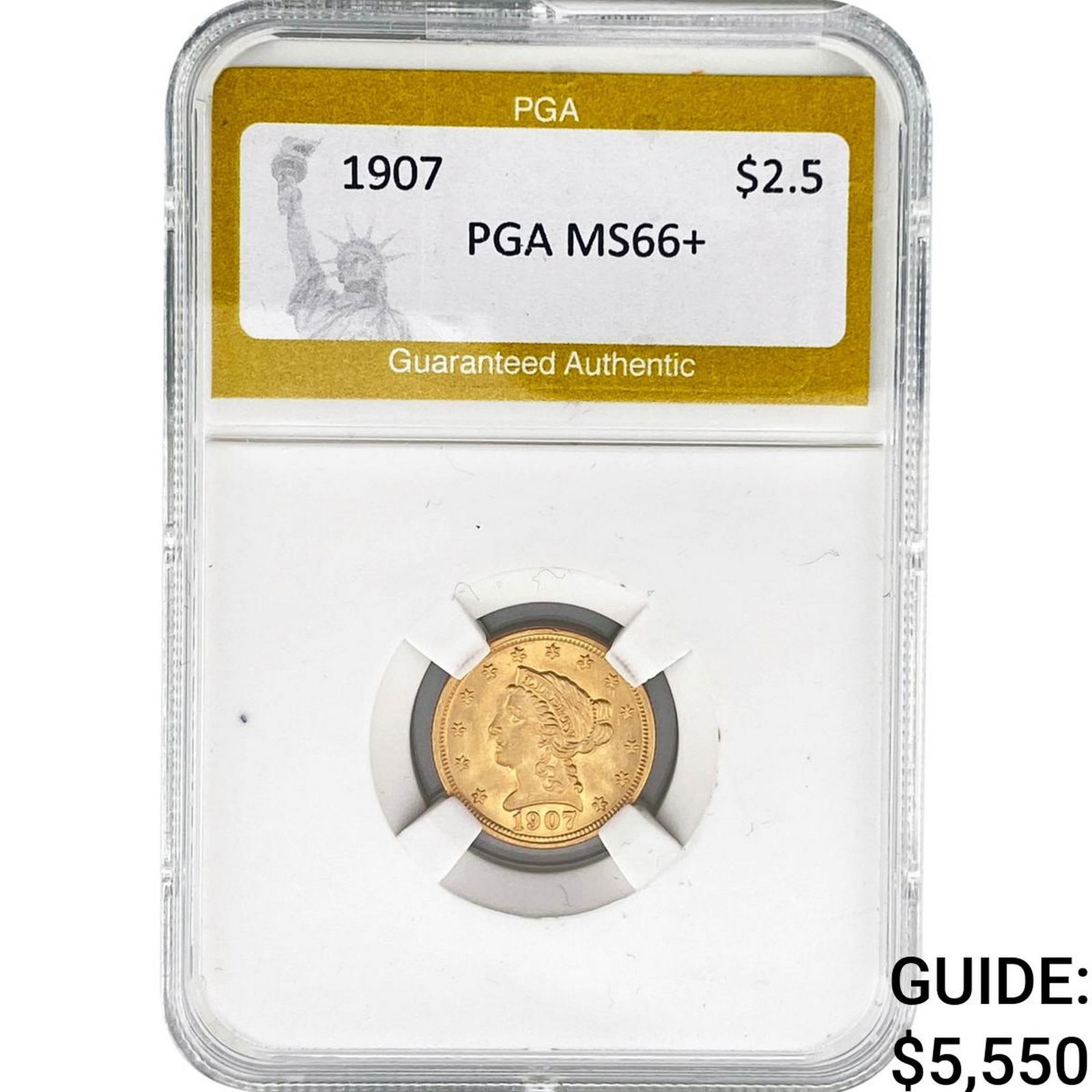 1907 $2.50 Gold Quarter Eagle PGA MS66+: 1907 $2.50 Gold Quarter Eagle PGA MS66+