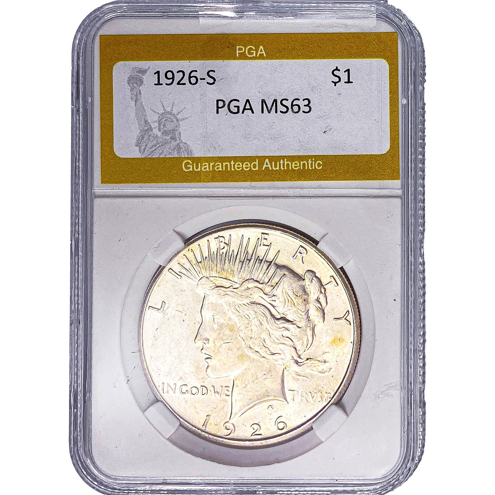 1926-S Silver Peace Dollar PGA MS63: 1926-S Silver Peace Dollar PGA MS63