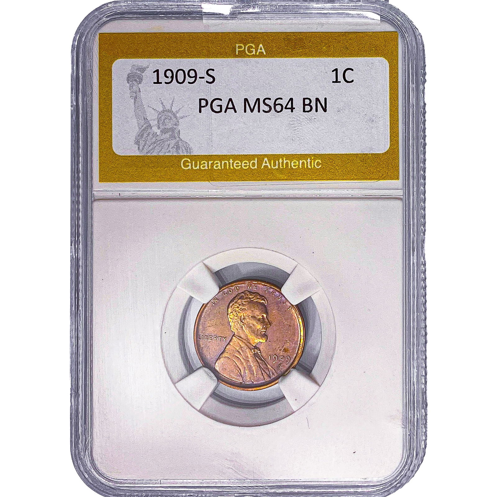 1909-S Wheat Cent PGA MS64 BN: 1909-S Wheat Cent PGA MS64 BN