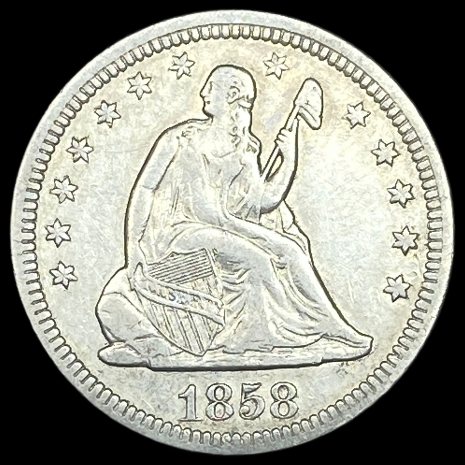 1858 Seated Liberty Quarter NEARLY UNCIRCULATED: 1858 Seated Liberty Quarter NEARLY UNCIRCULATED