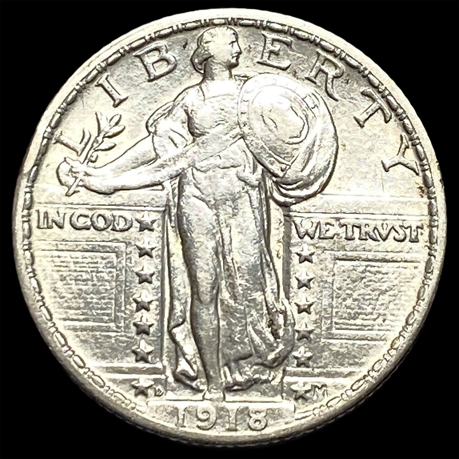 1918-D Silver Standing Liberty Quarter CLOSELY UNCIRCULATED: 1918-D Silver Standing Liberty Quarter CLOSELY UNCIRCULATED