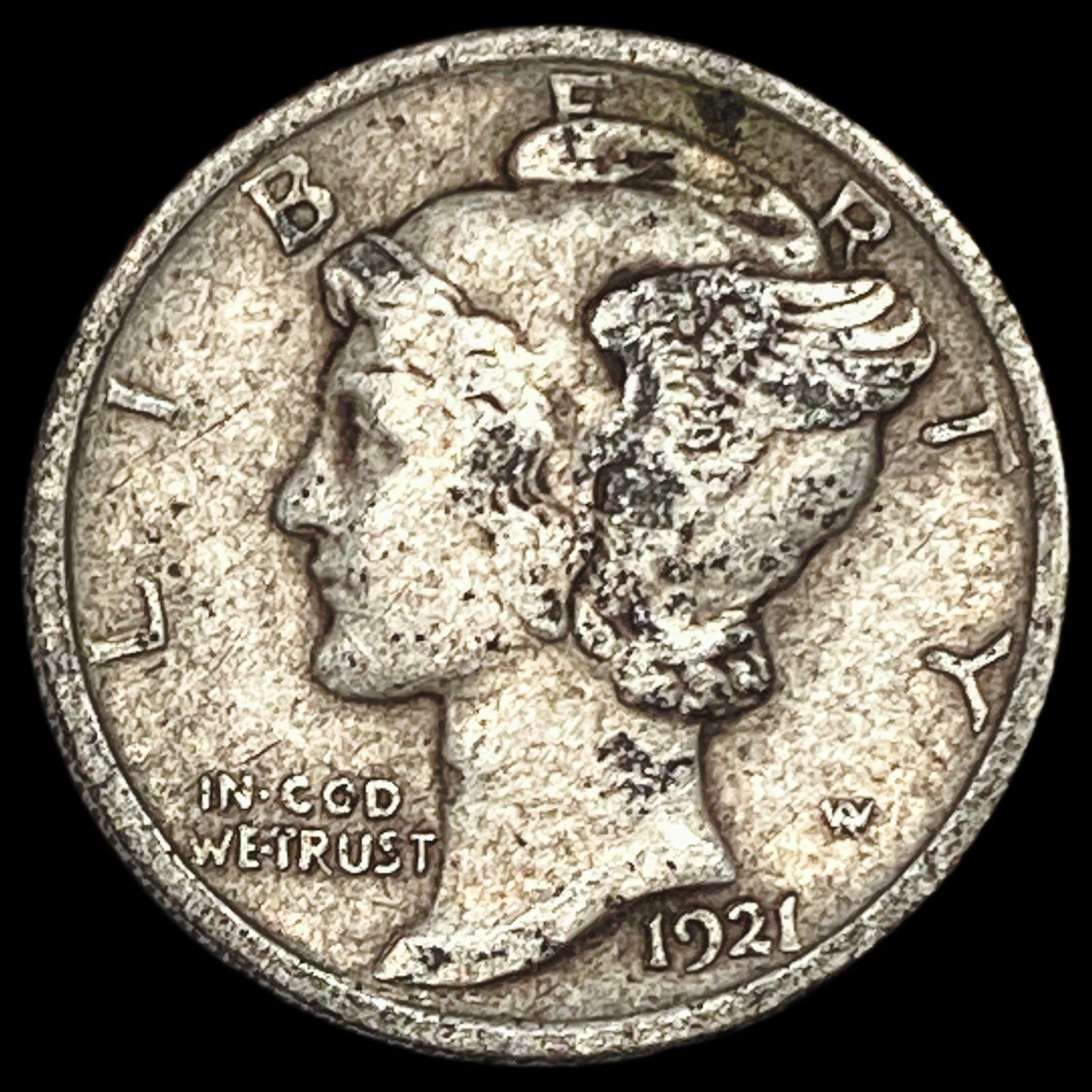 1921 Silver Mercury Dime LIGHTLY CIRCULATED: 1921 Silver Mercury Dime LIGHTLY CIRCULATED