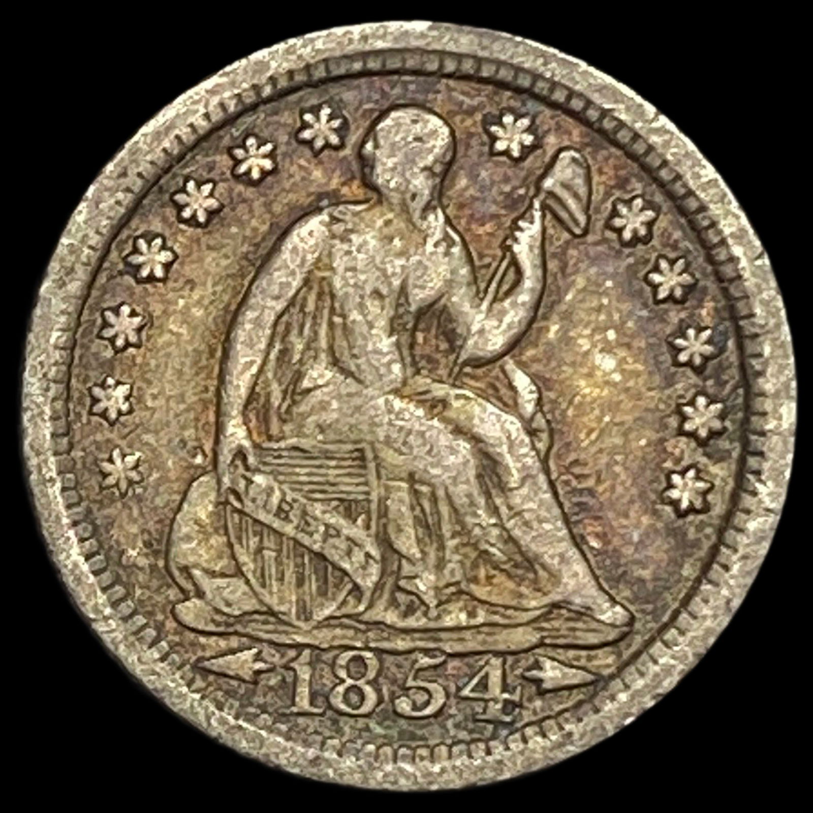 1854 Arrows Seated Liberty Half Dime LIGHTLY CIRCULATED: 1854 Arrows Seated Liberty Half Dime LIGHTLY CIRCULATED