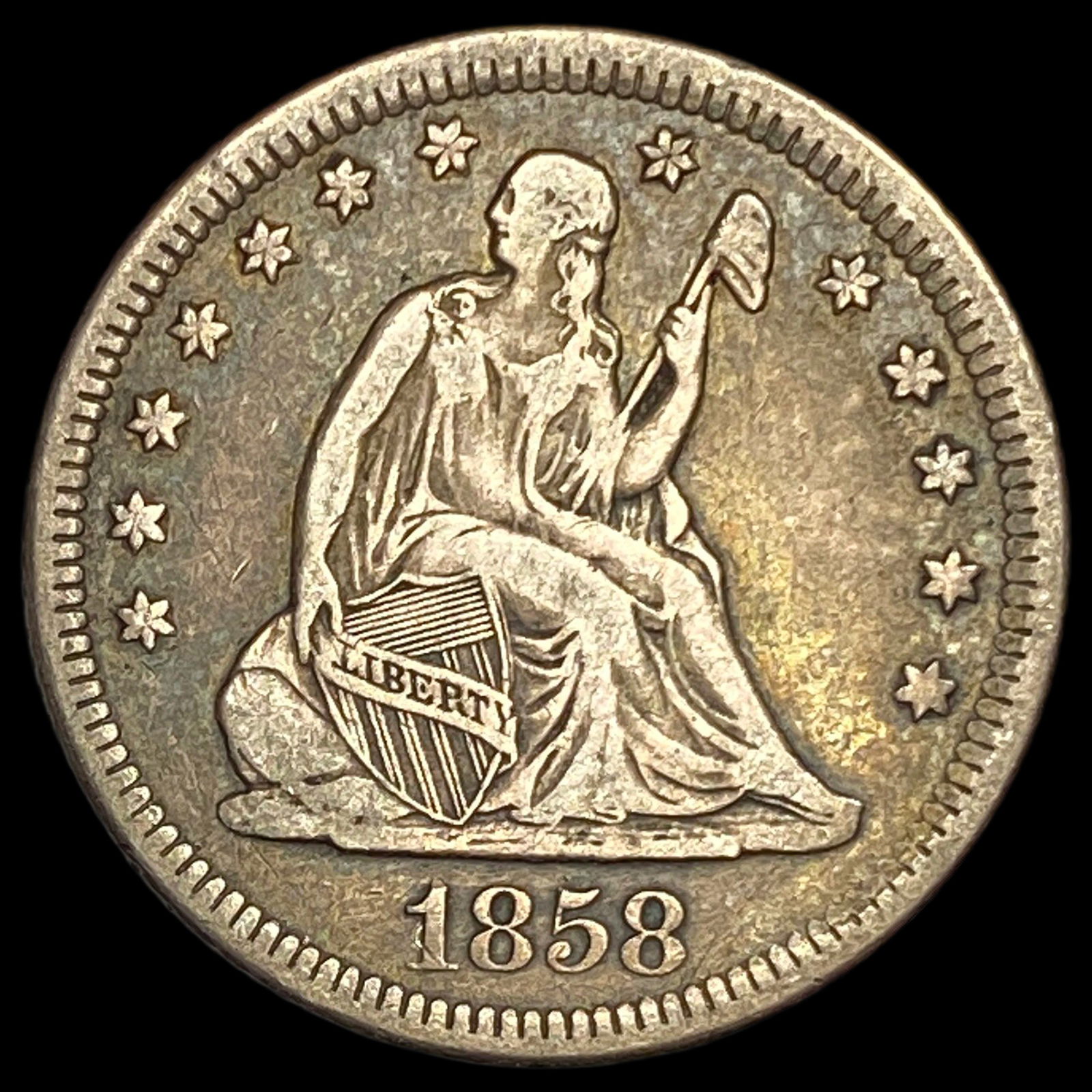 1858-O Silver Seated Liberty Quarter LIGHTLY CIRCULATED (1 of 2)