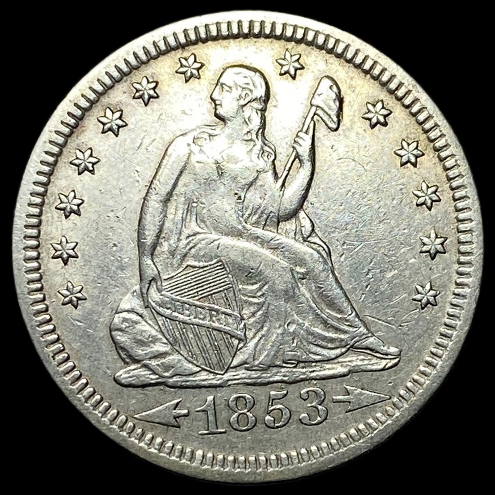 1853 Arrows/Rays Seated Liberty Quarter CLOSELY UNCIRCULATED: 1853 Arrows/Rays Seated Liberty Quarter CLOSELY UNCIRCULATED