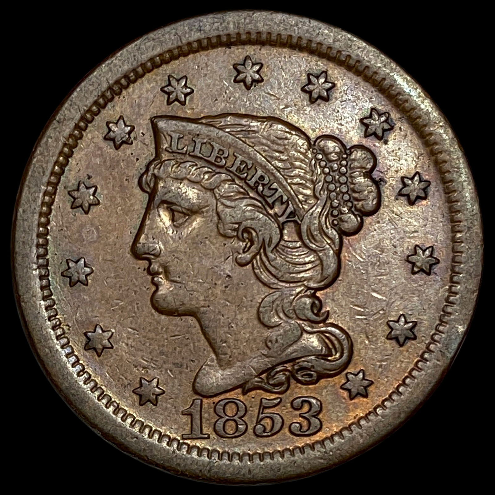 1853 Braided Hair Large Cent CLOSELY UNCIRCULATED: 1853 Braided Hair Large Cent CLOSELY UNCIRCULATED