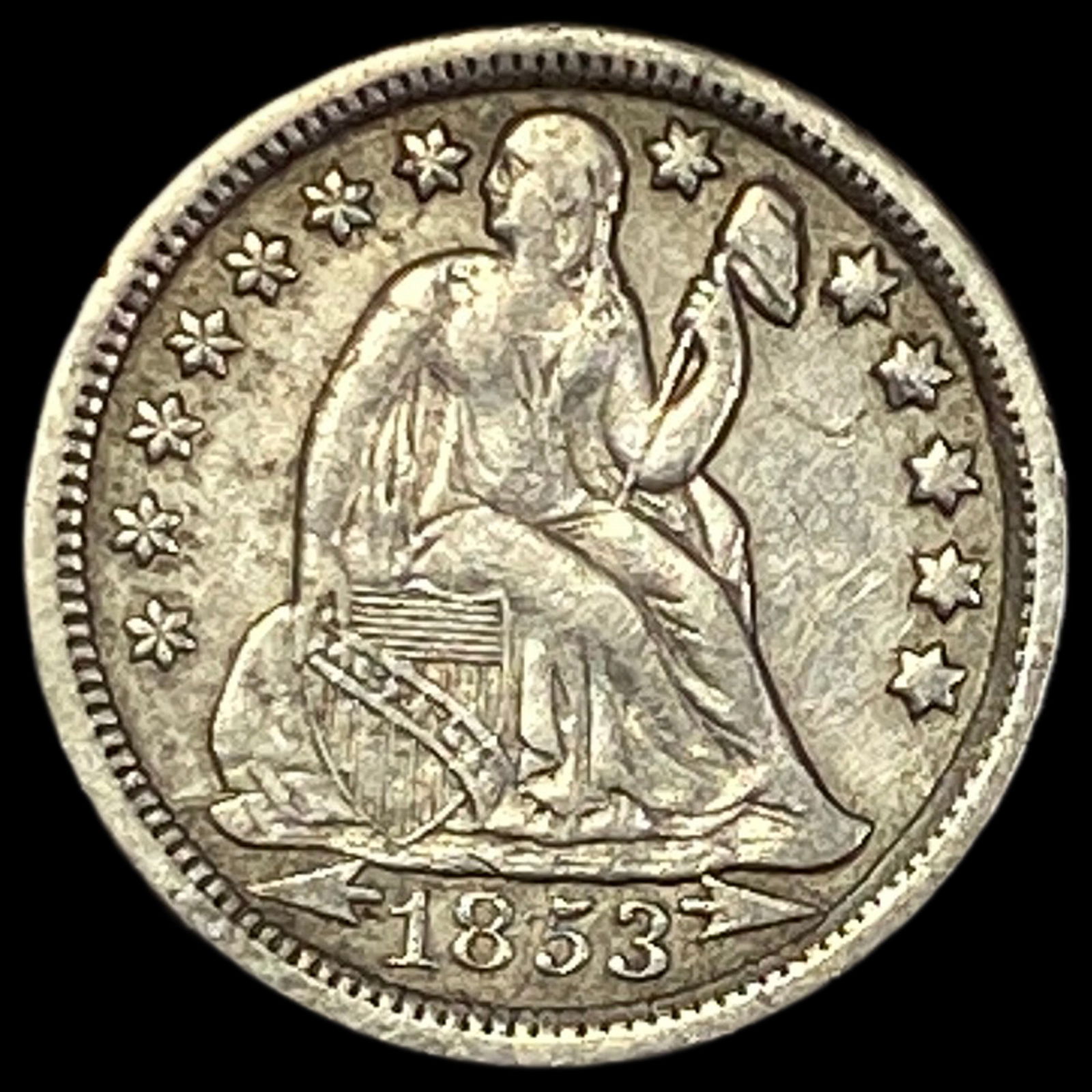 1853-O Silver Seated Liberty Dime NEARLY UNCIRCULATED: 1853-O Silver Seated Liberty Dime NEARLY UNCIRCULATED