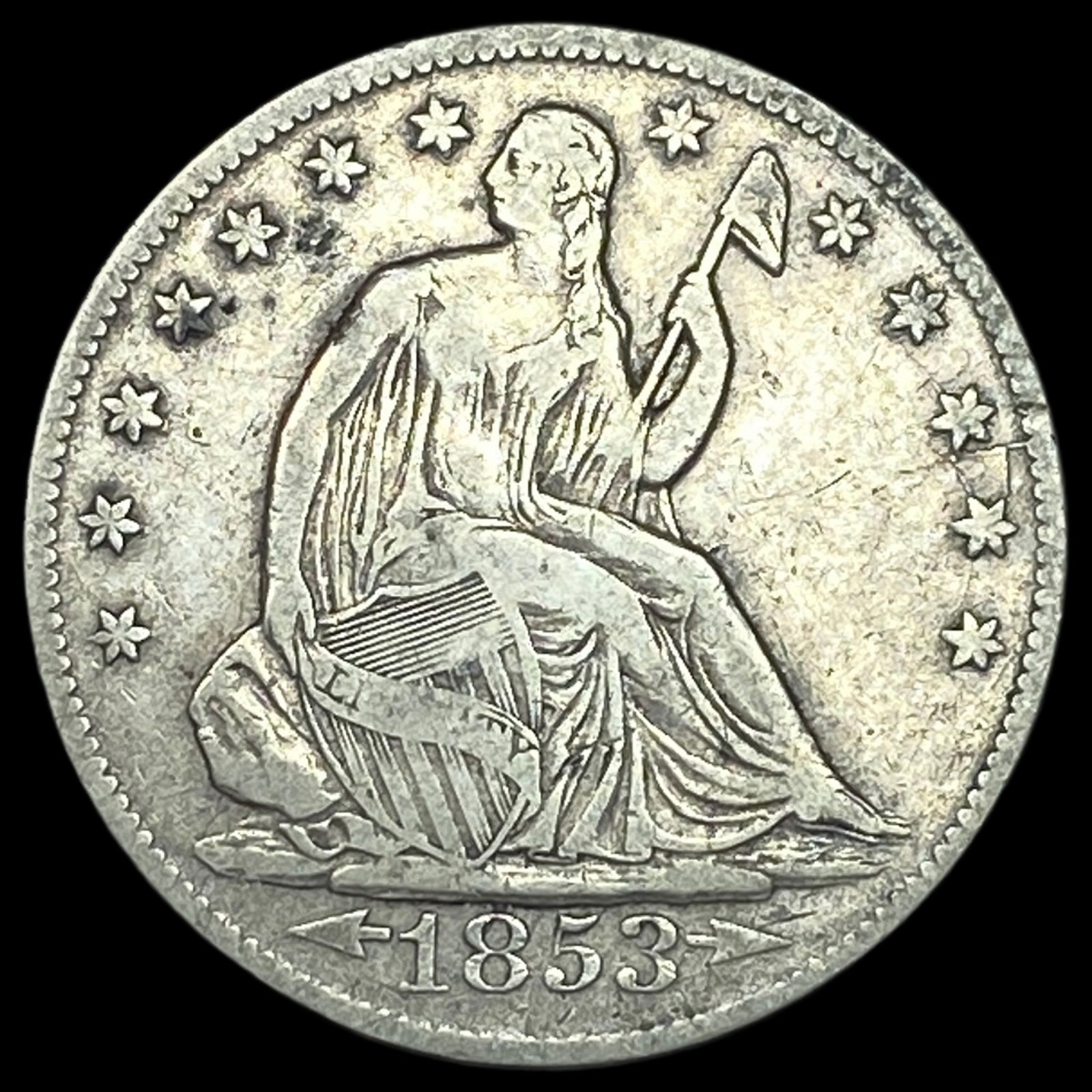 1853-O Arrows/Rays Seated Liberty Half Dollar LIGHTLY CIRCULATED (1 of 2)